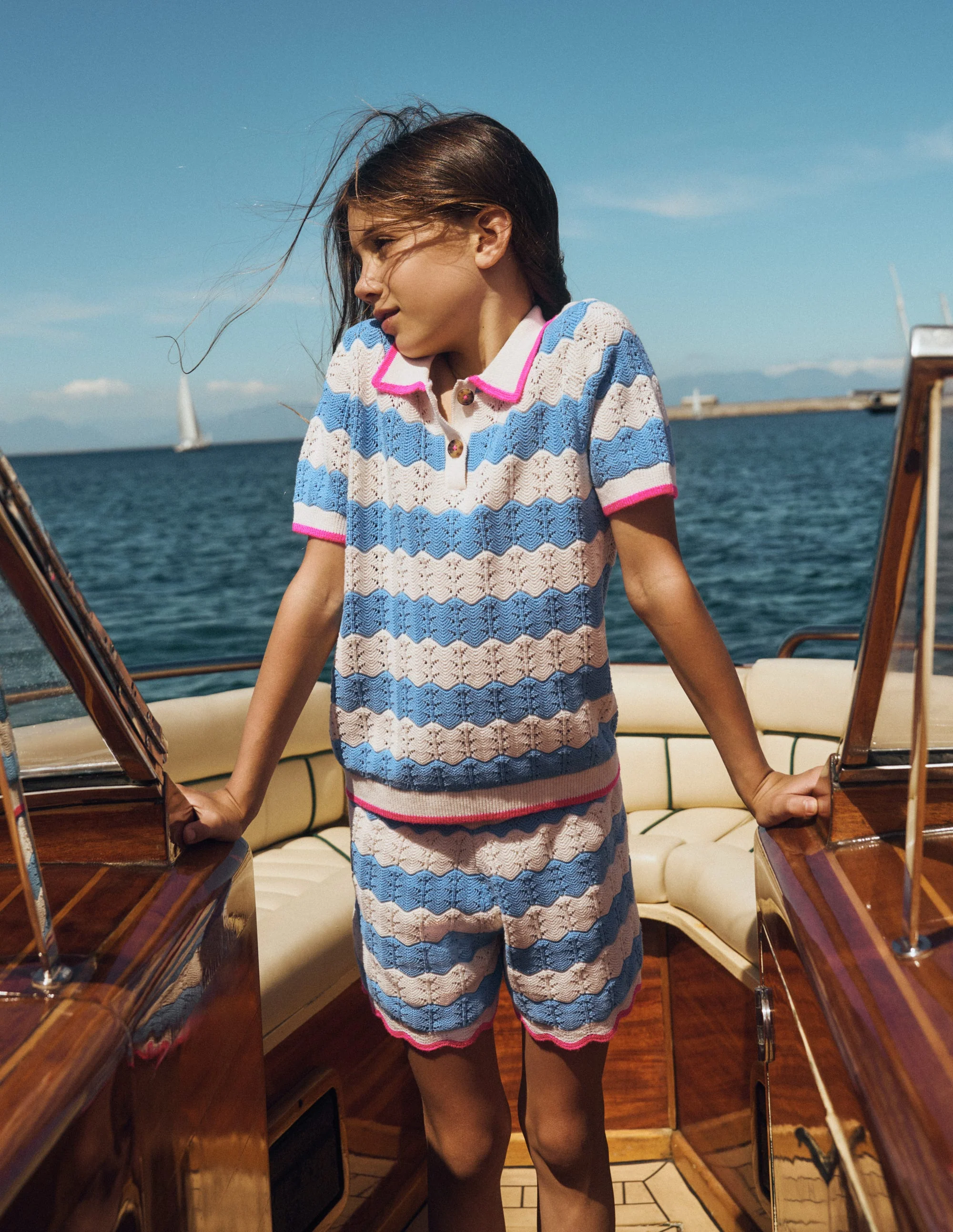 Poloshirt aus Pointelle-Strick-Wellenblau - Image 4