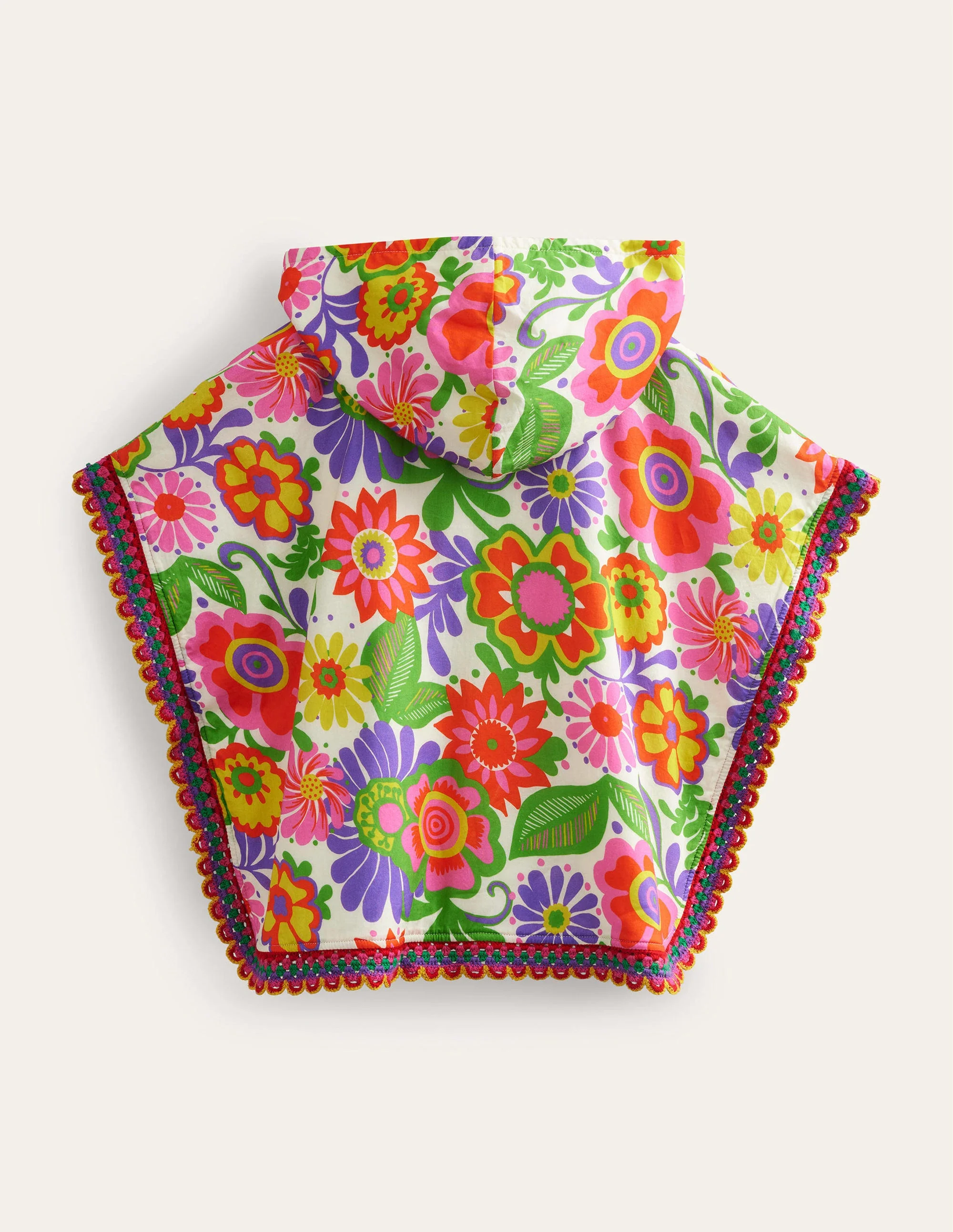 Poncho-Hoodie aus Frottee-Bunt, Festival-Blumenmuster - Image 2