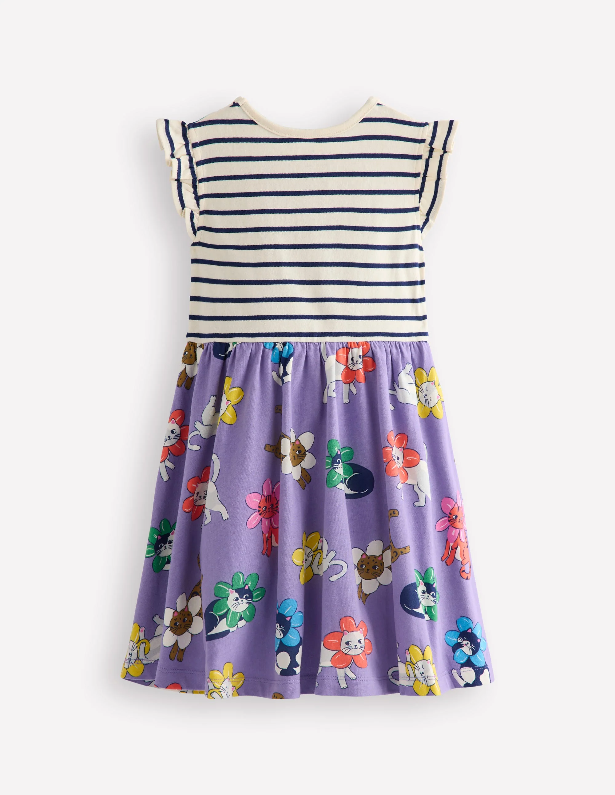 Posie Kleid mit Rüschenärmeln-Aster Lila Blumen Katze - Image 2