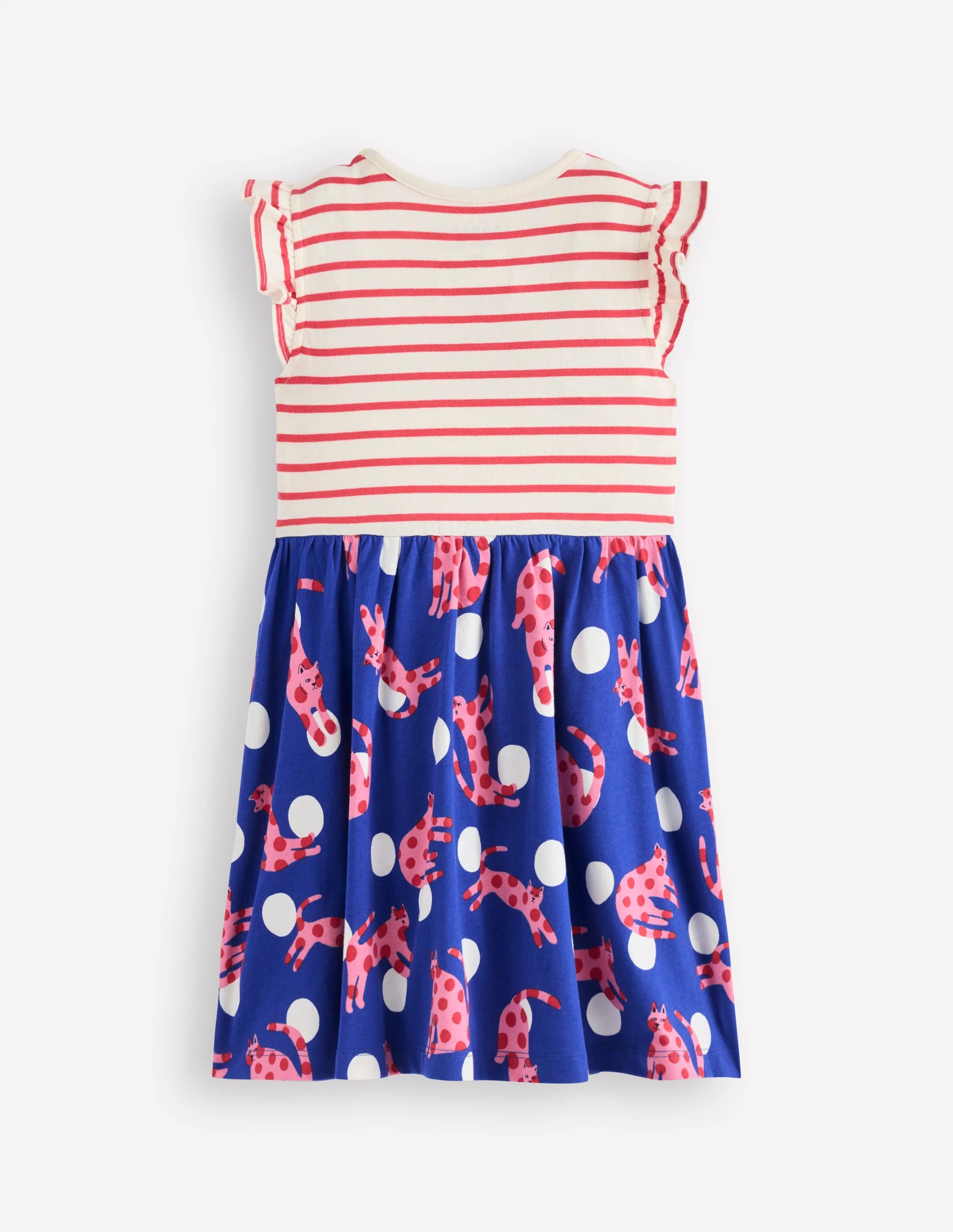 Posie Kleid mit Rüschenärmeln-Leuchtendes Blau Gepunktete Katzen - Image 2