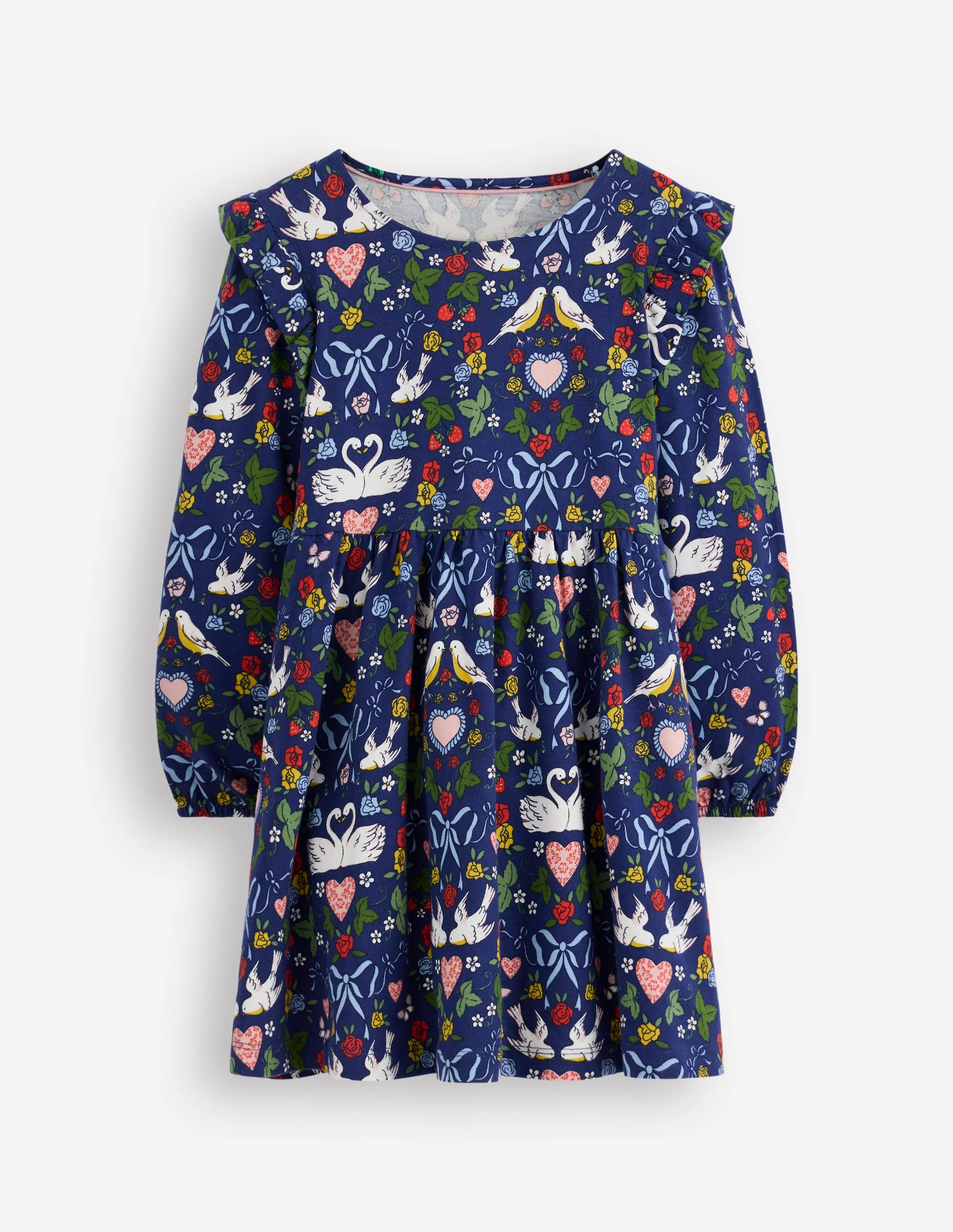 Posie Langärmliges Jerseykleid-Steuerbordblau Liebesvögel