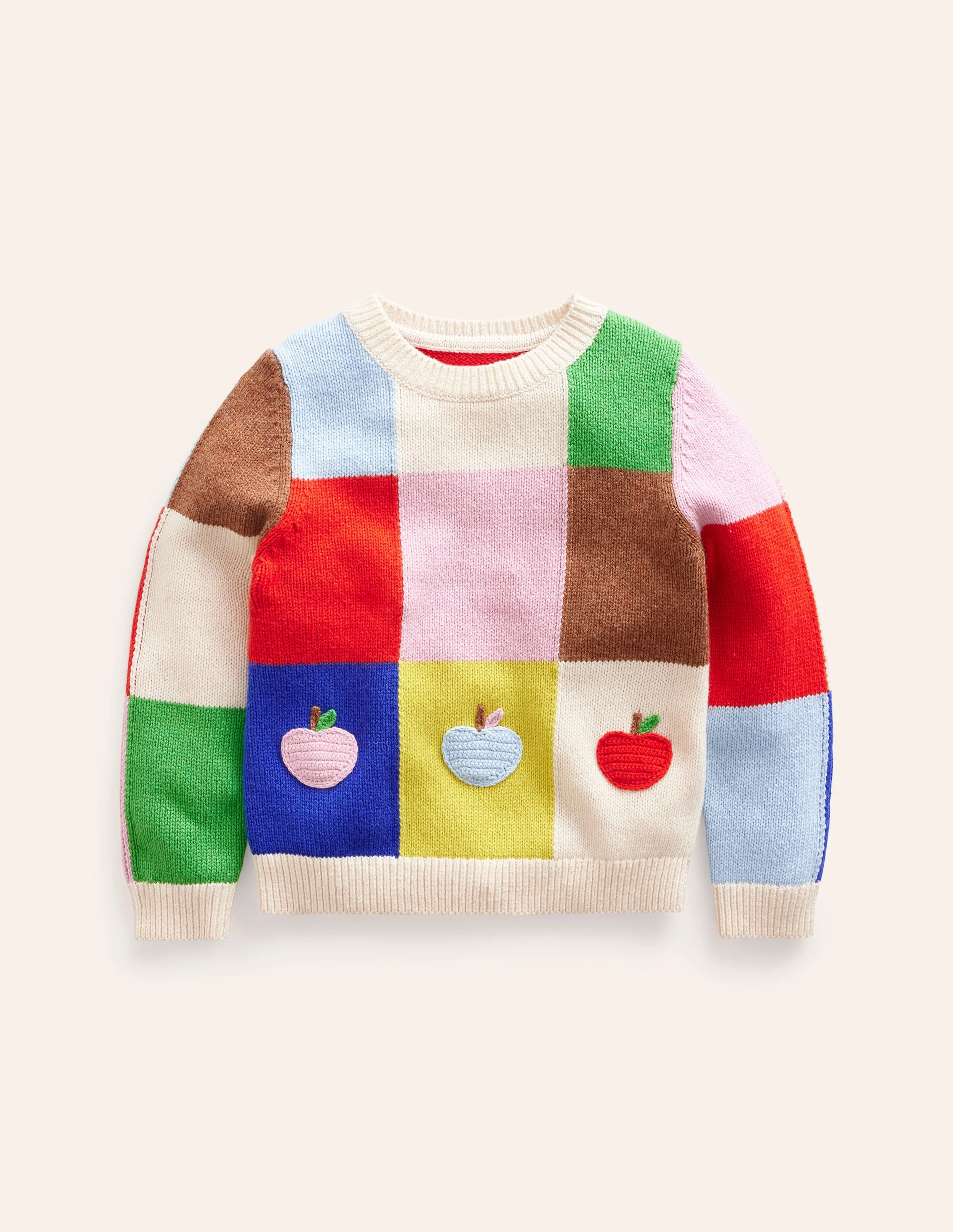 Pullover mit Patchwork-Karo-Bunt Blockfarben Äpfel - Image 3