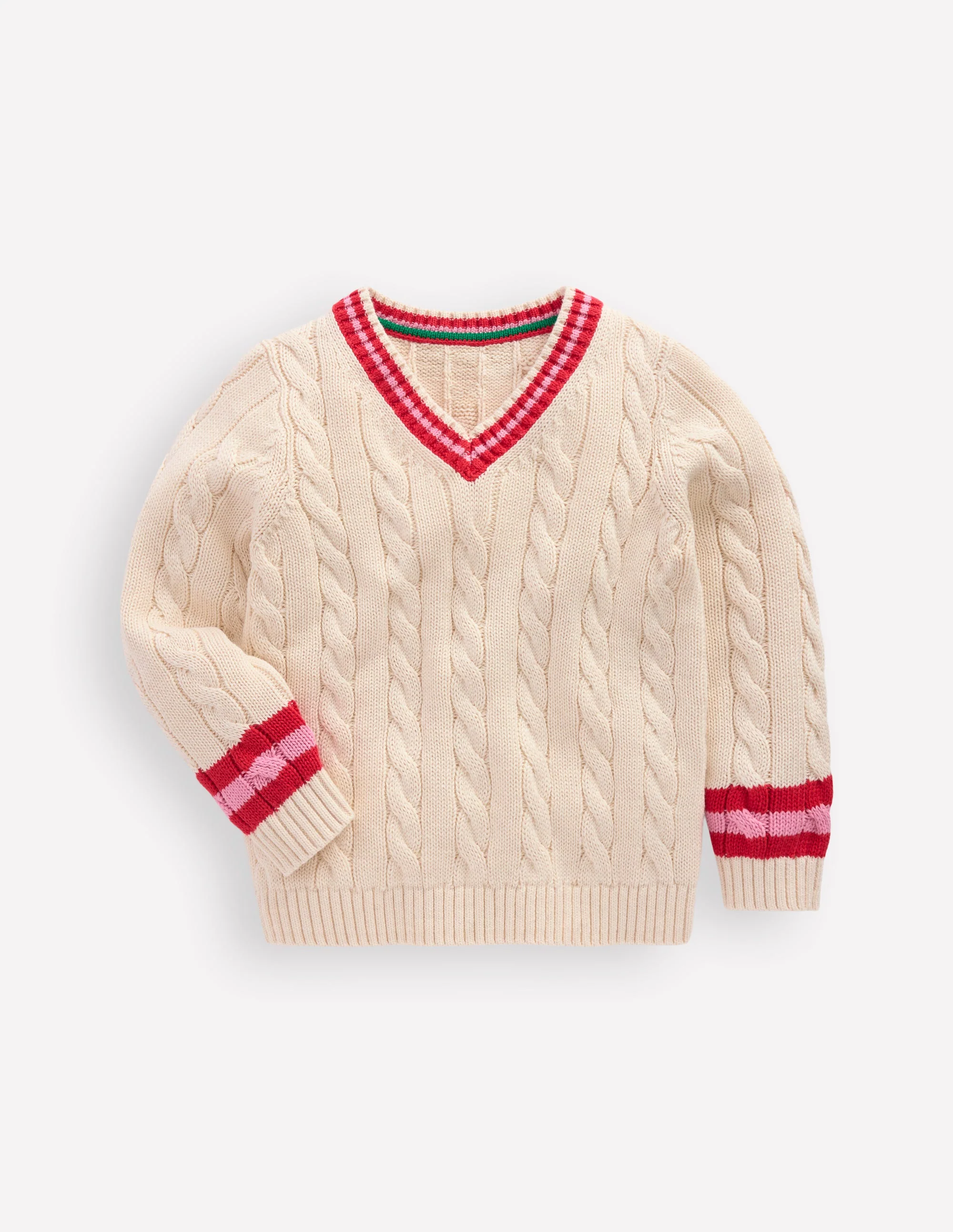 Pullover mit V-Ausschnitt und Zopfmuster-Anenome