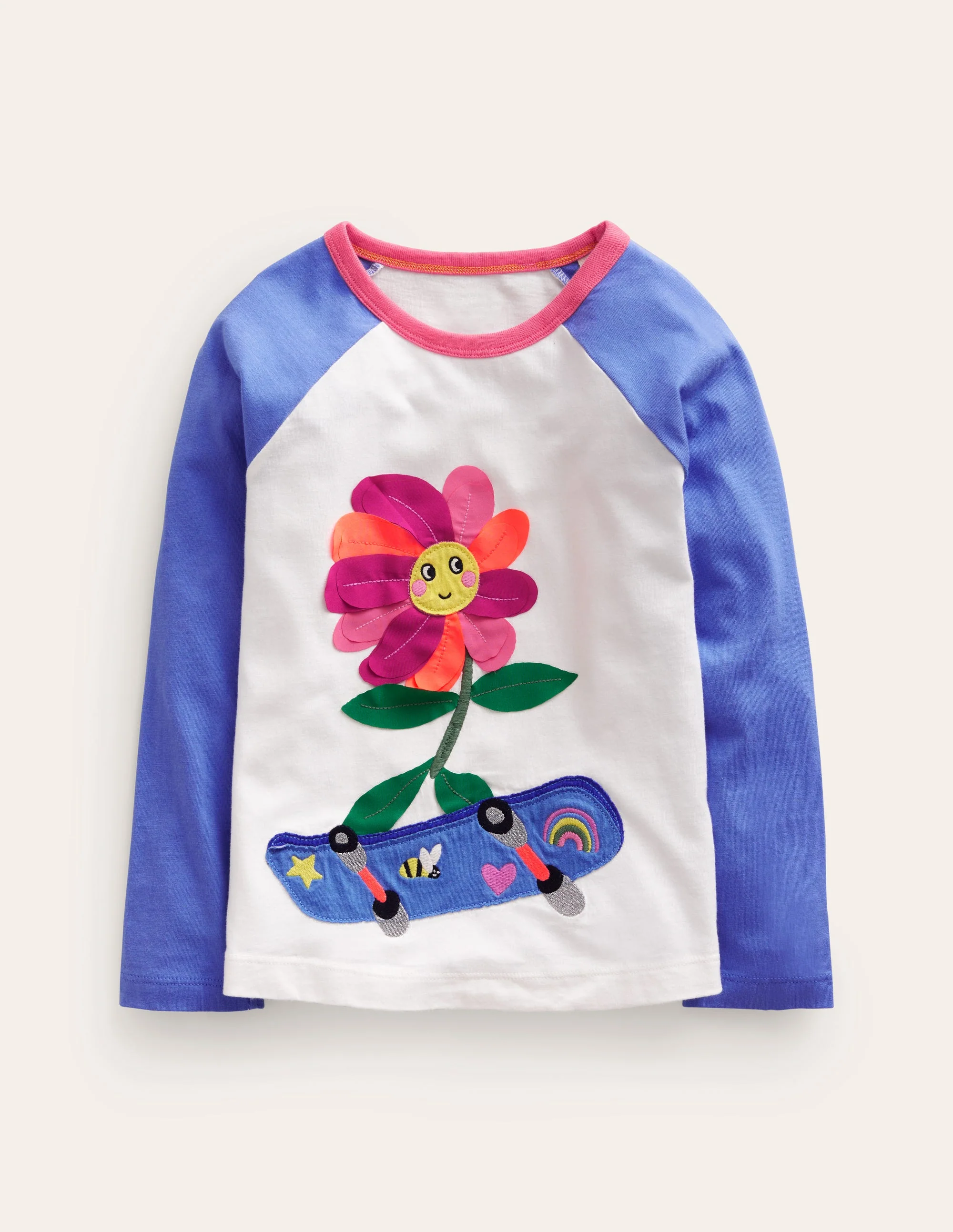 Raglan-T-Shirt mit Applikation-Blau/Vanille Blume
