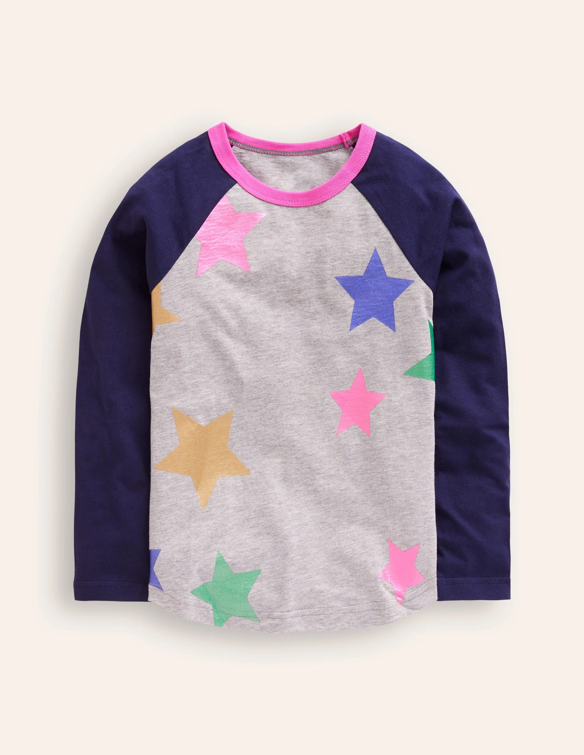 Raglan-T-Shirt mit Blockfarben-Schuluniform-Marineblau/Grau Meliert Sterne