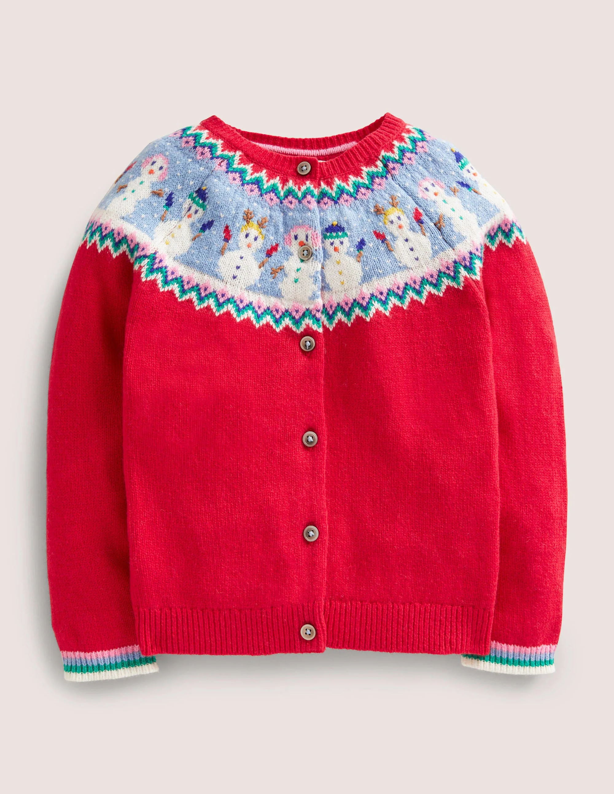 Red Snowmen Fair Isle Christmas Cardigan-Rockabilly-Rot, Schneemänner
