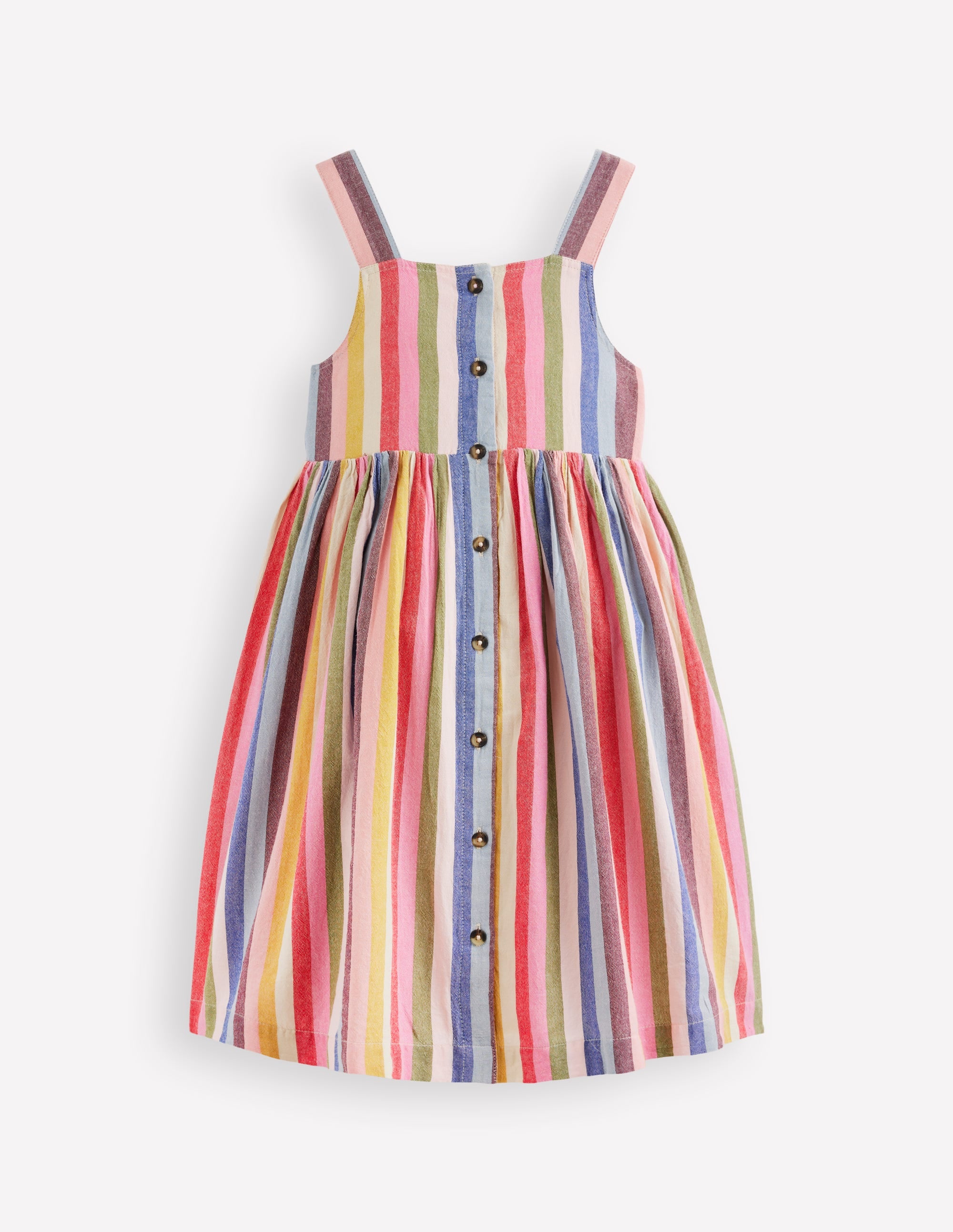Remy Kleid mit durchgehender Knopfleiste-Rosa/Grün Bunte Streifen