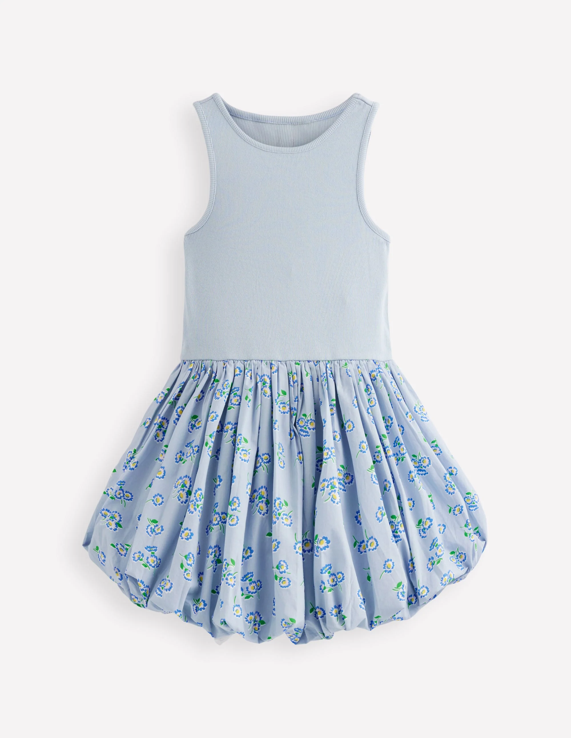 Rippstrick-Kleid mit Ballonsaum-Nebelblau Gänseblümchen