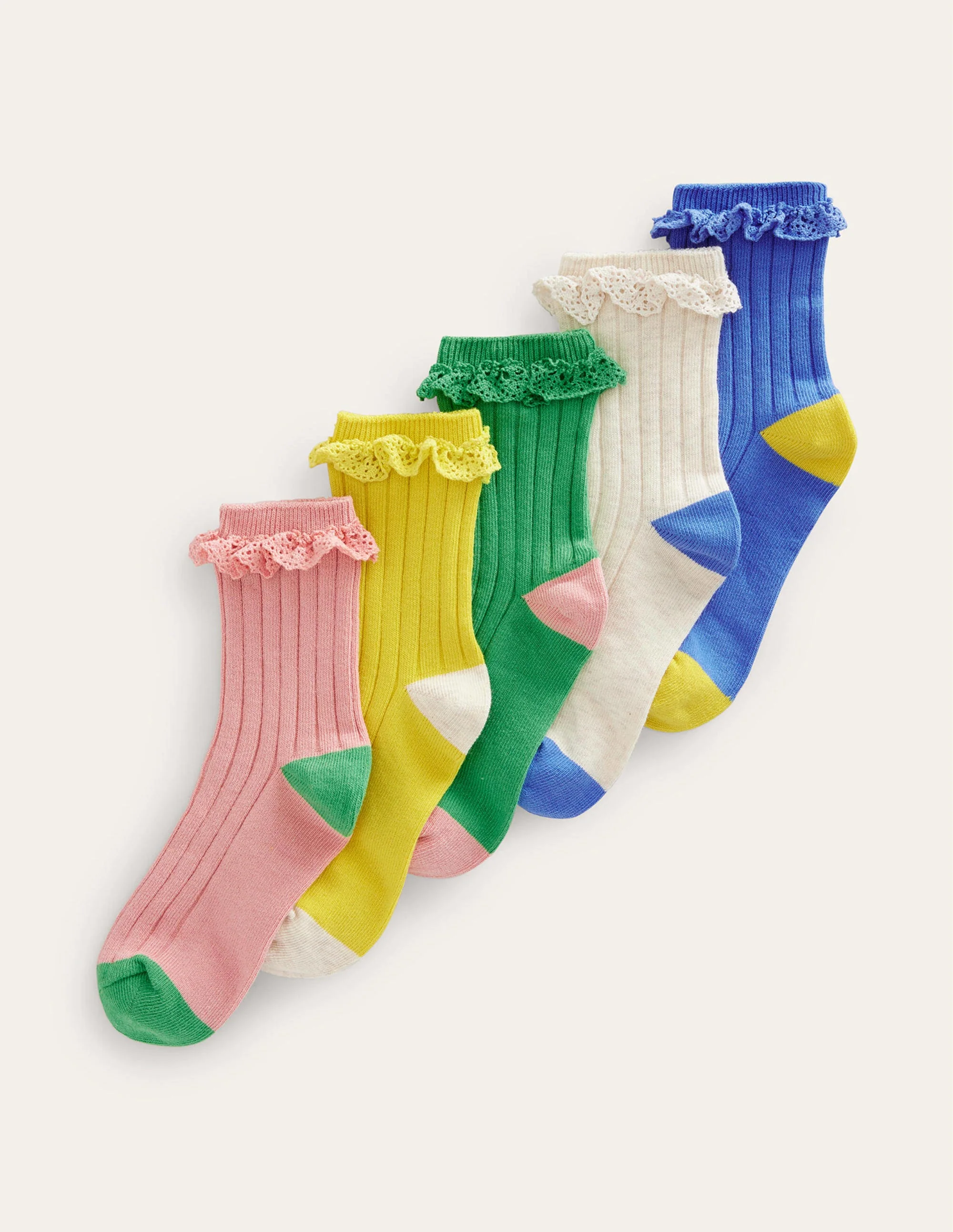 Rippstricksocken mit Rüschen im 5er-Pack-Bunt Pastellfarben