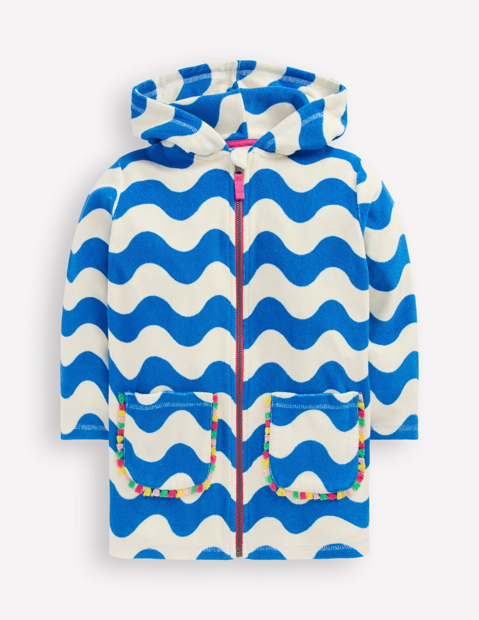 Romie Frottee-Badeponcho mit Reißverschluss-Blau und Naturweiß Wellen - Image 2