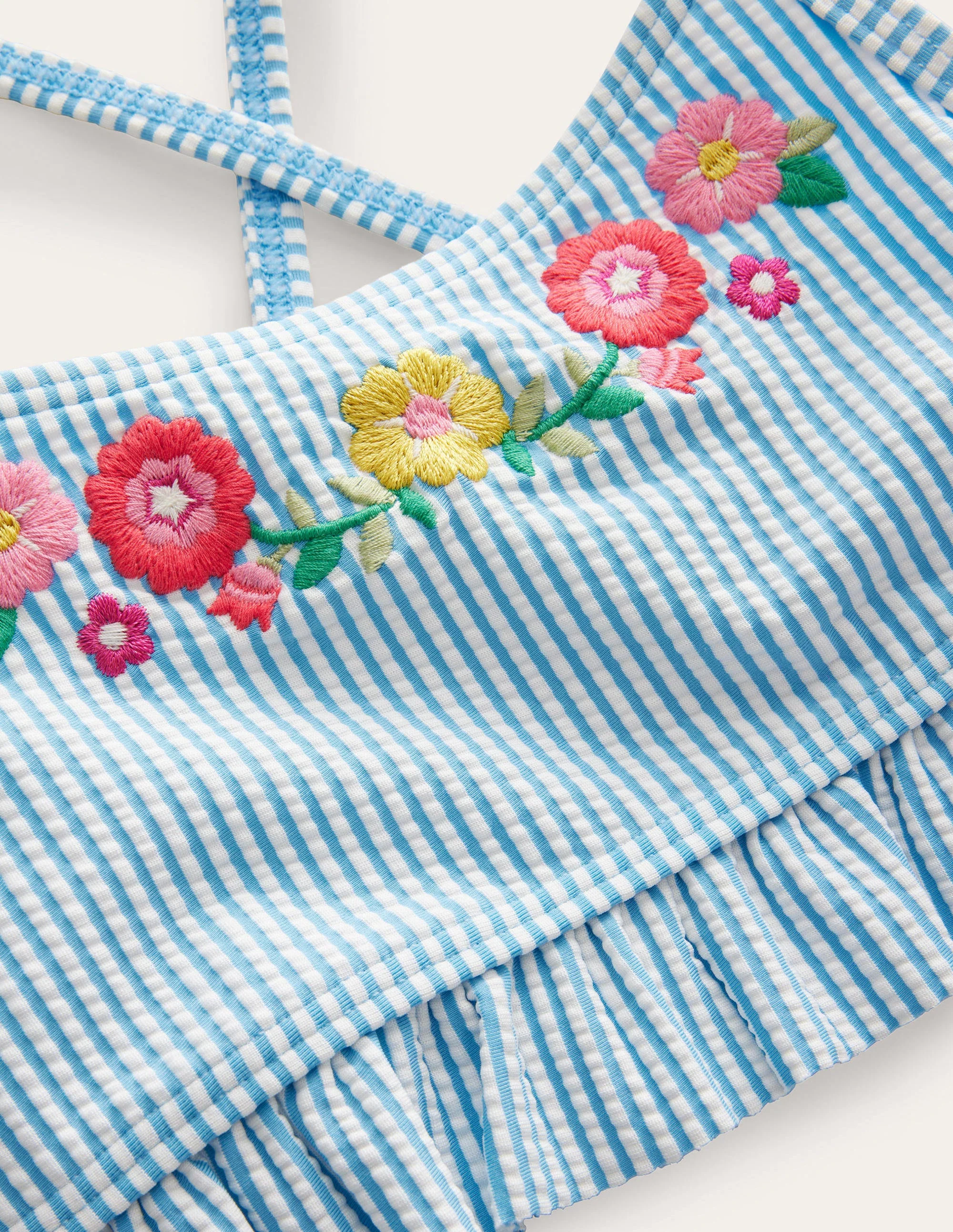 Rüschenbikini mit Stickerei-Naturweiß/Surfbrett-Blau, Gestreift - Image 3