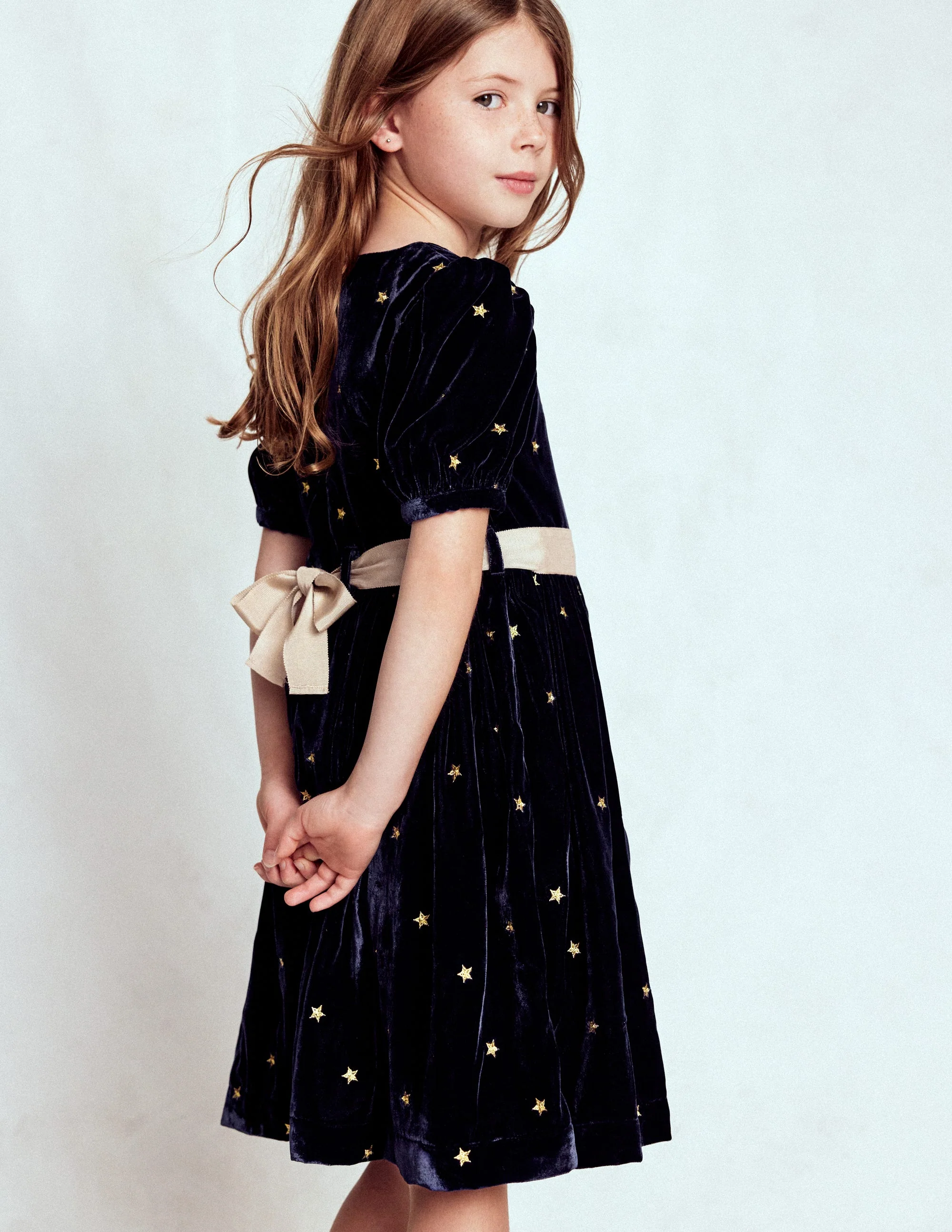 Samt-Partykleid-Schuluniform-Marineblau Gold Sterne