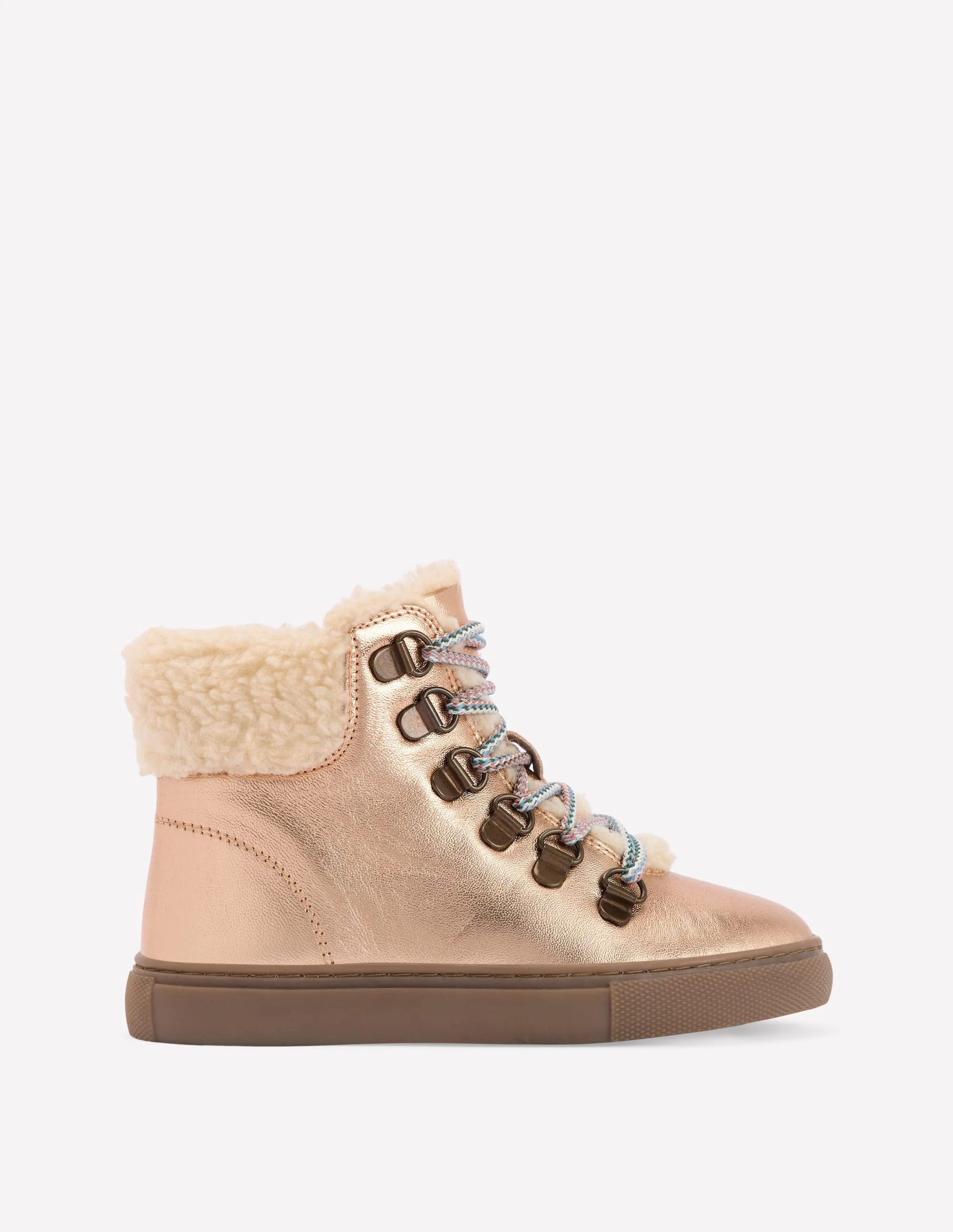 Schnürstiefel mit Teddyfell-Bronze