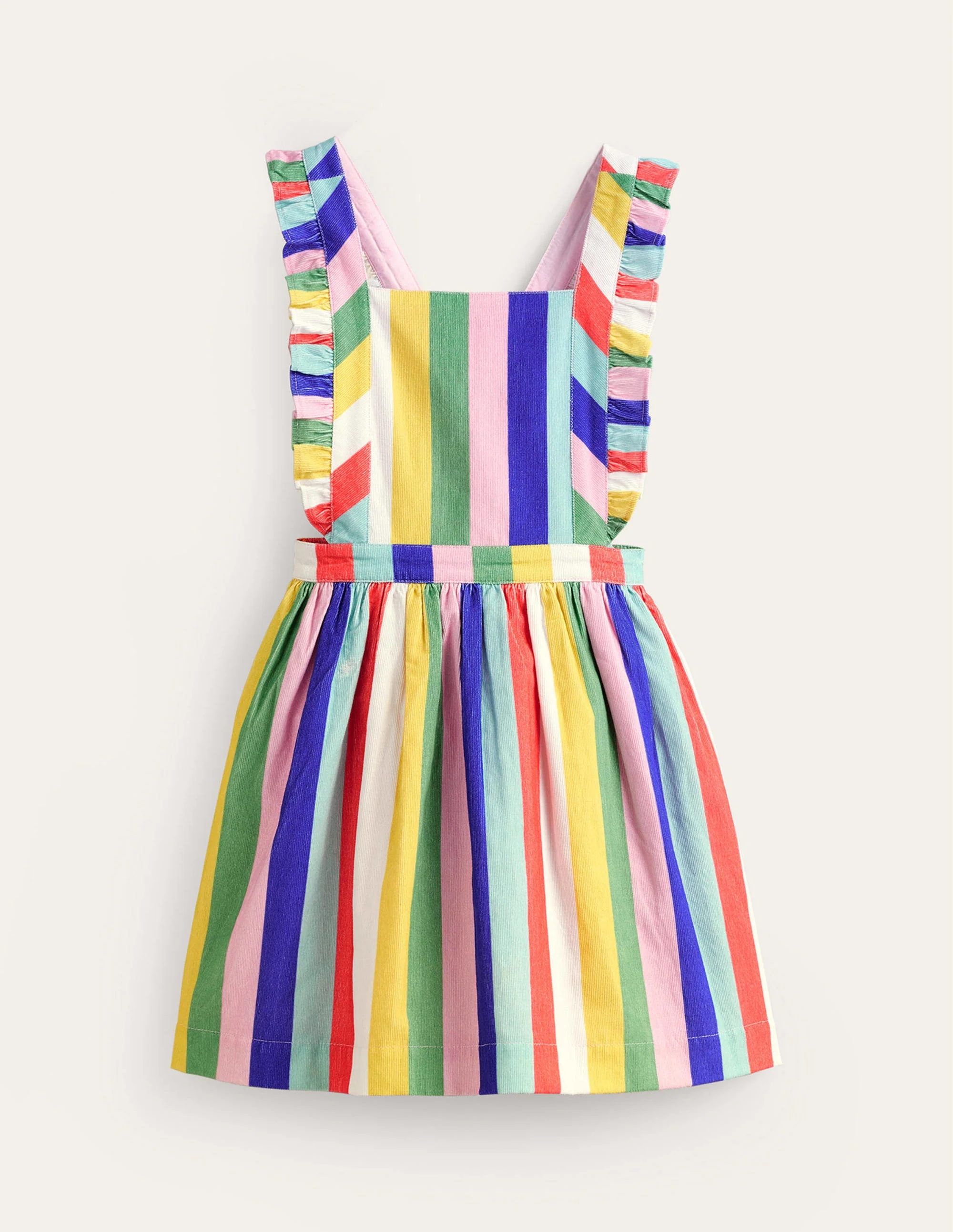 Schürzenkleid aus Cord-Marmeladenrot/Georgisch Blau Streifen