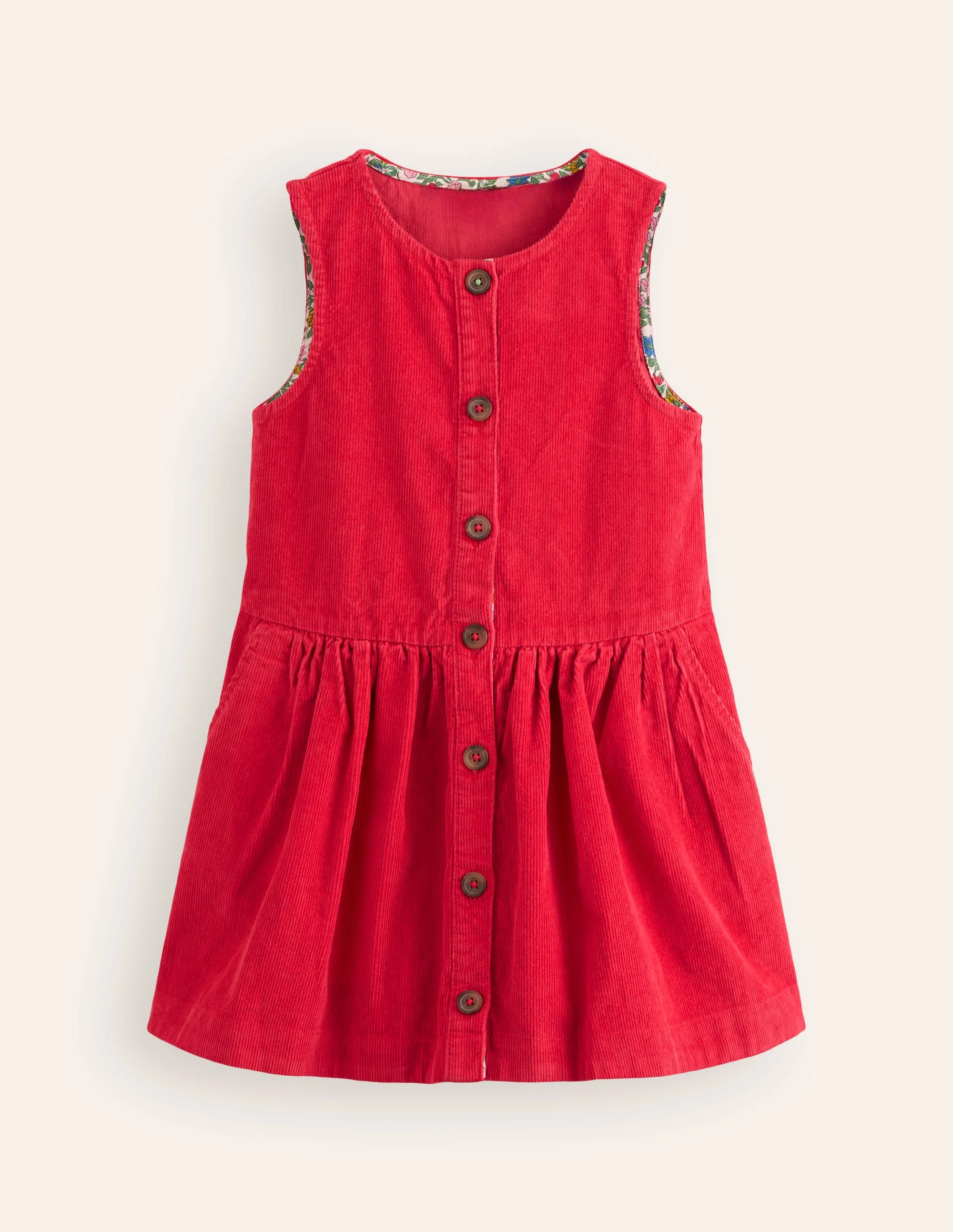 Schürzenkleid mit durchgehender Knopfleiste-Scharlachrot Kordel