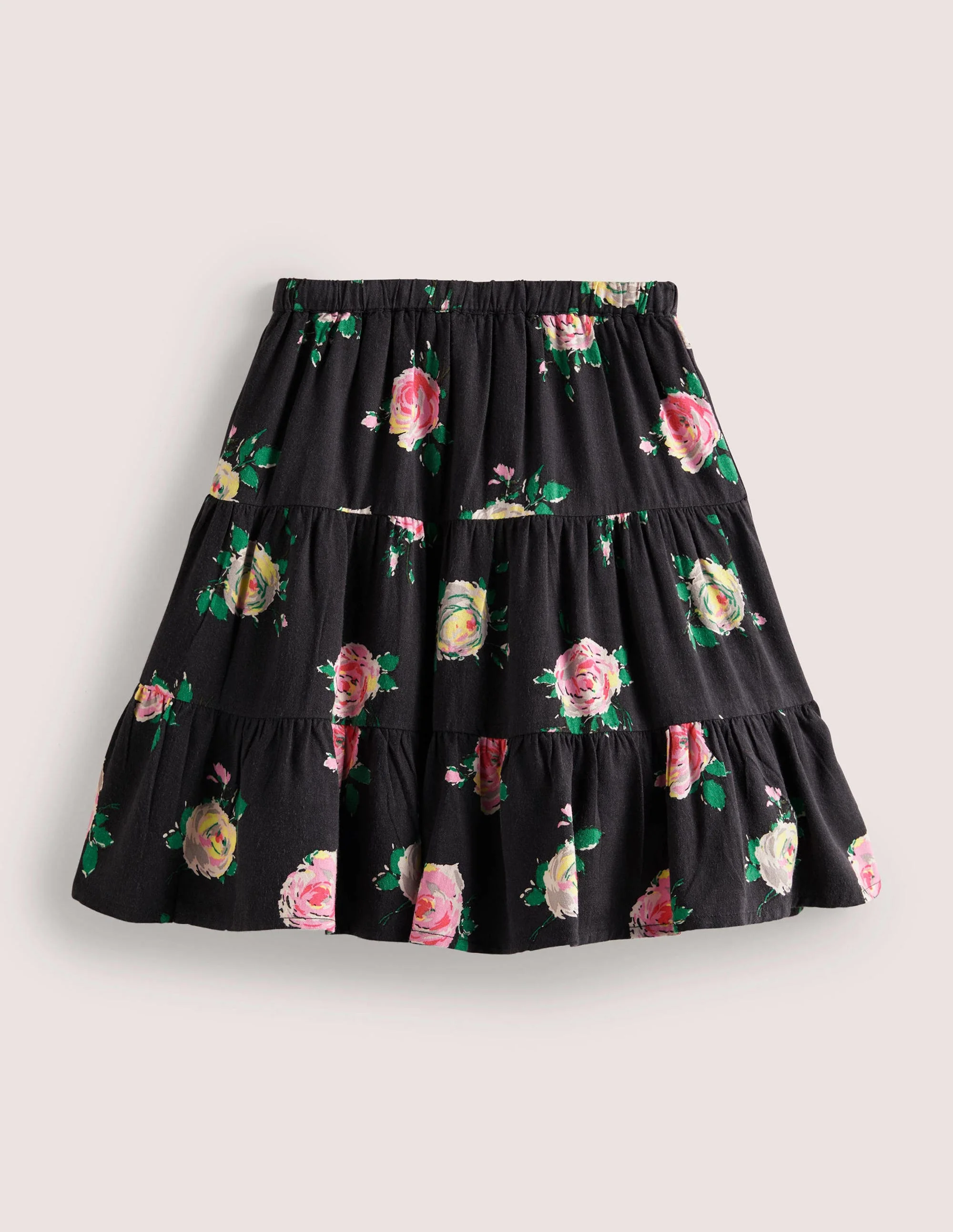 Schwingender Midirock mit Muster-Rauchgrau, Blumenmuster - Image 2