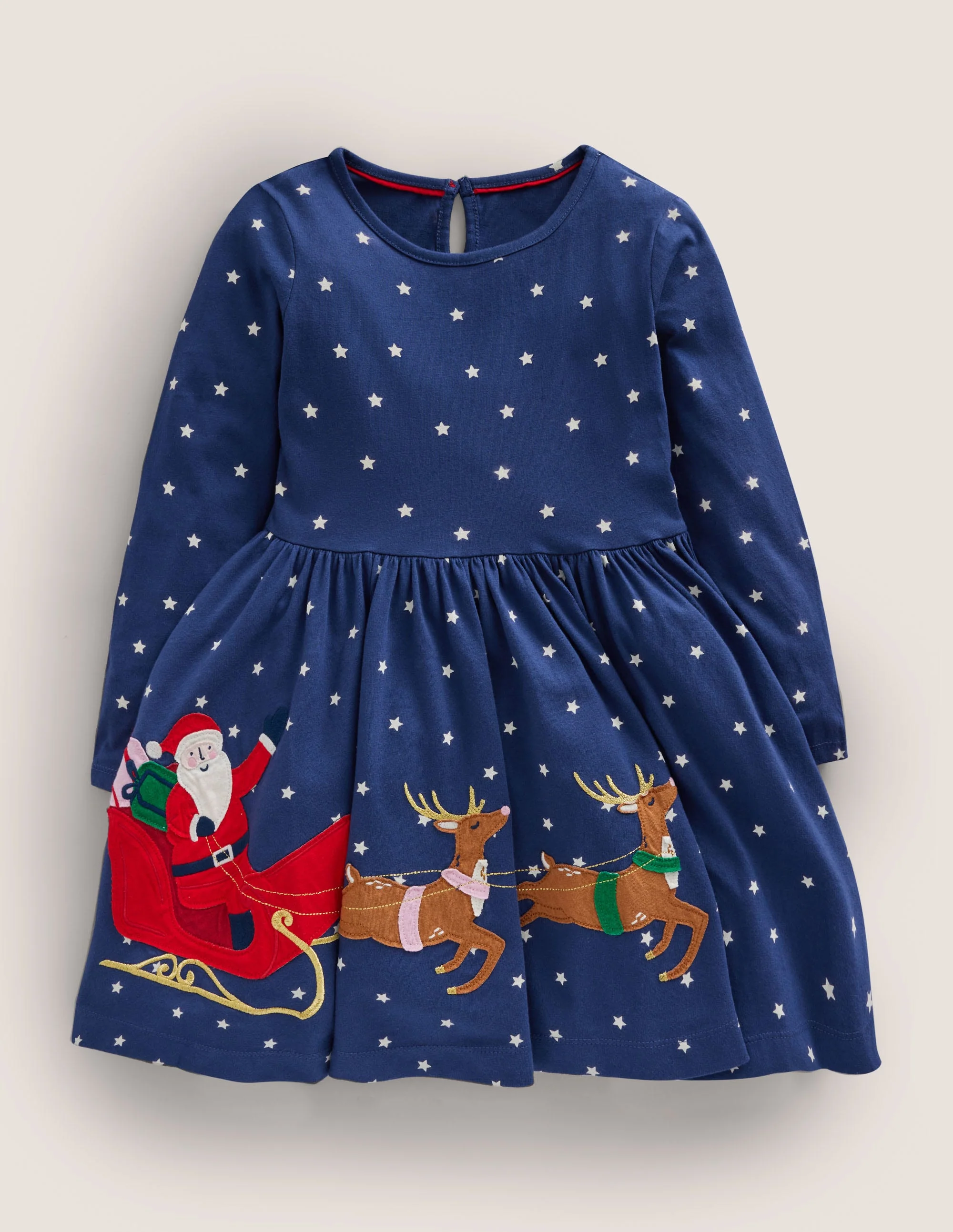 Schwingendes Kleid mit großer Applikation-Segelblau, Weihnachtssterne