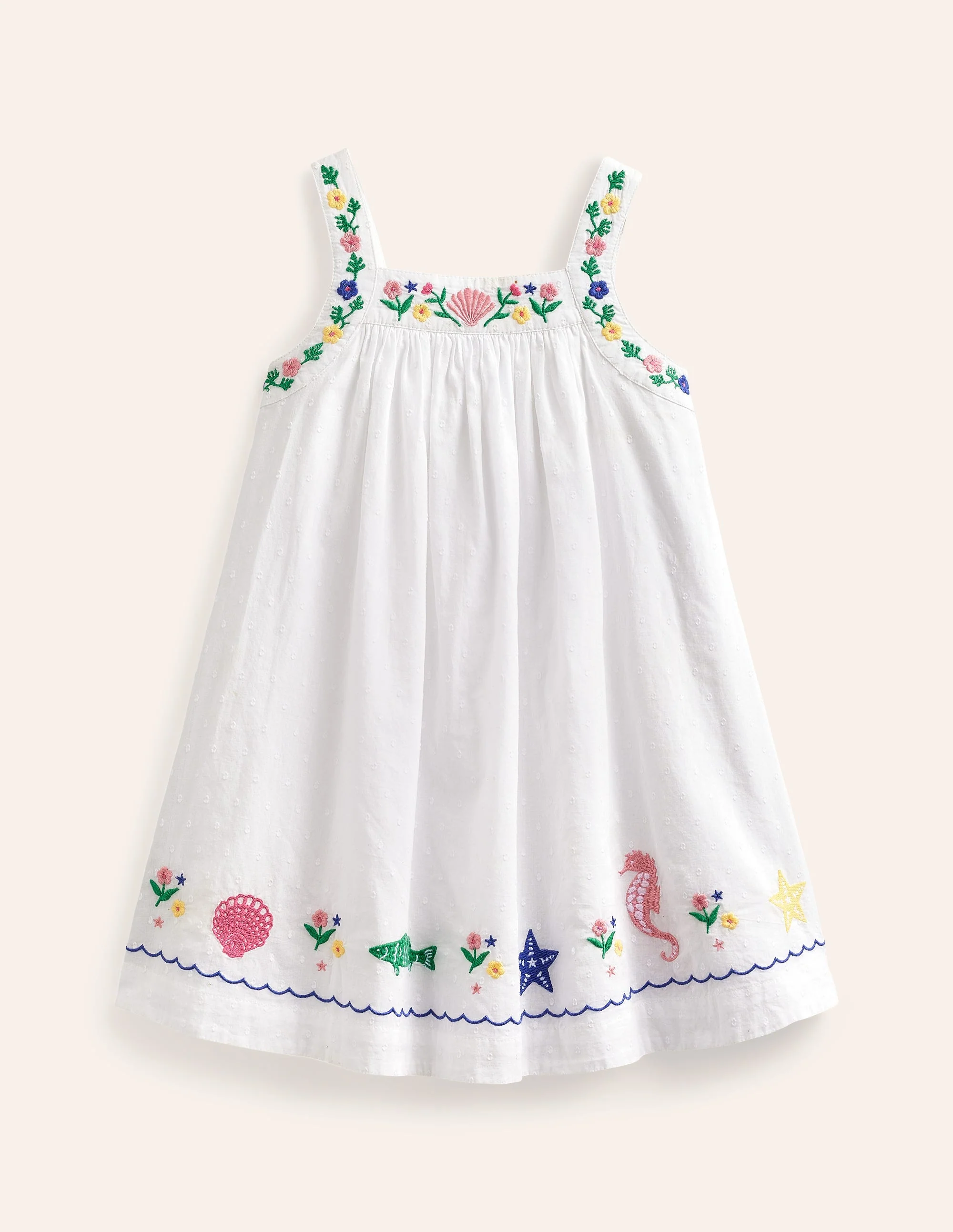 Schwingendes Kleid mit Stickerei-Naturweiß Riff