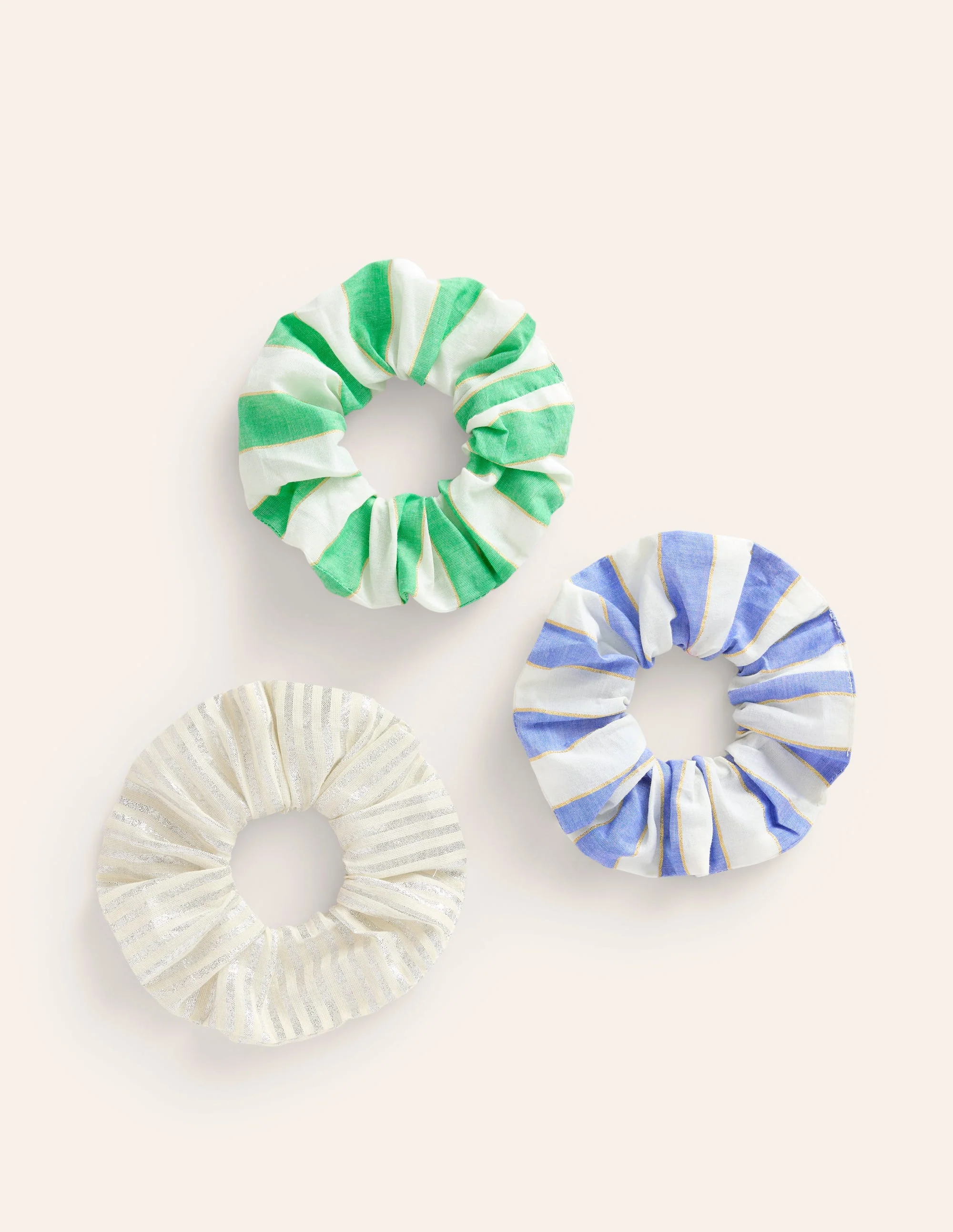 Scrunchies im 3er-Pack-Ackerbohnengrün/Pink, Gestreift