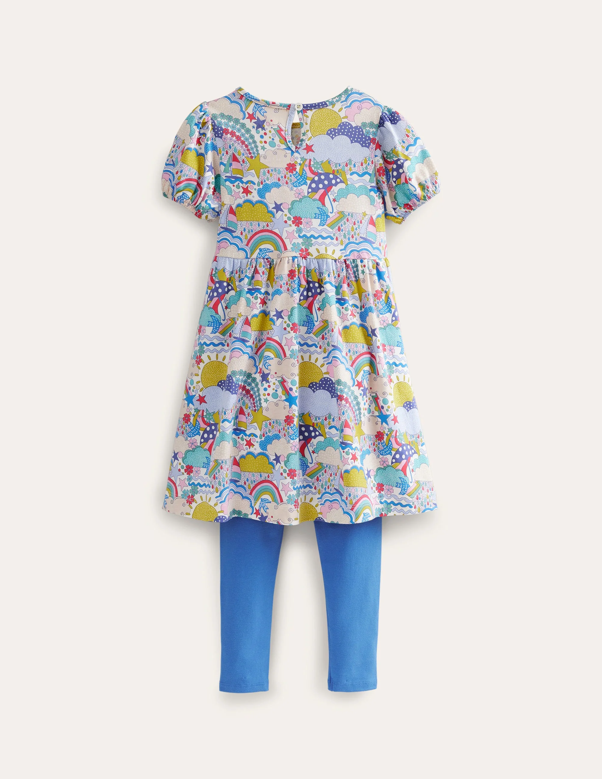Set aus Puffärmelkleid und Leggings-Bunt Wettermotive und Blau - Image 2