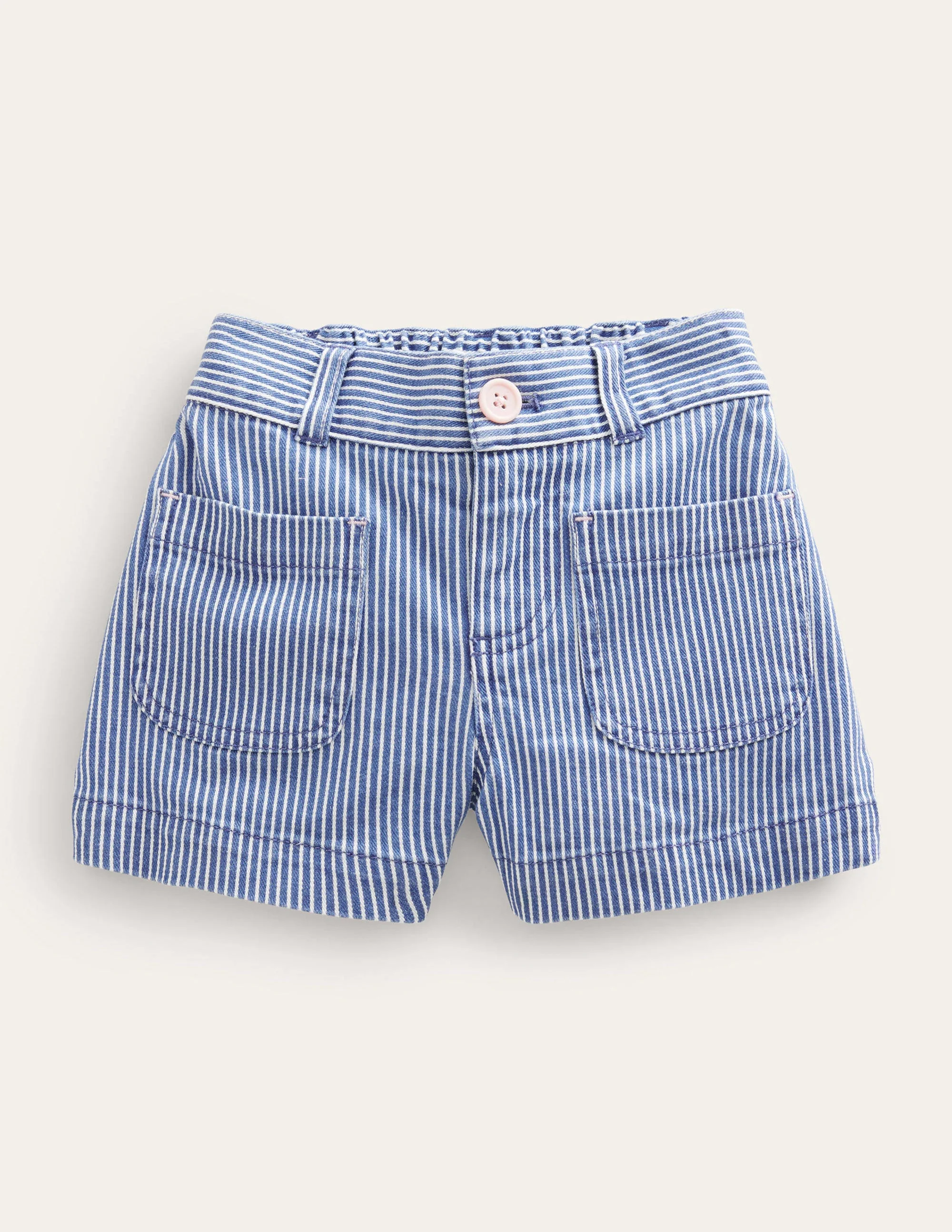 Shorts mit aufgesetzten Taschen-Indigoblau, Feine Streifen