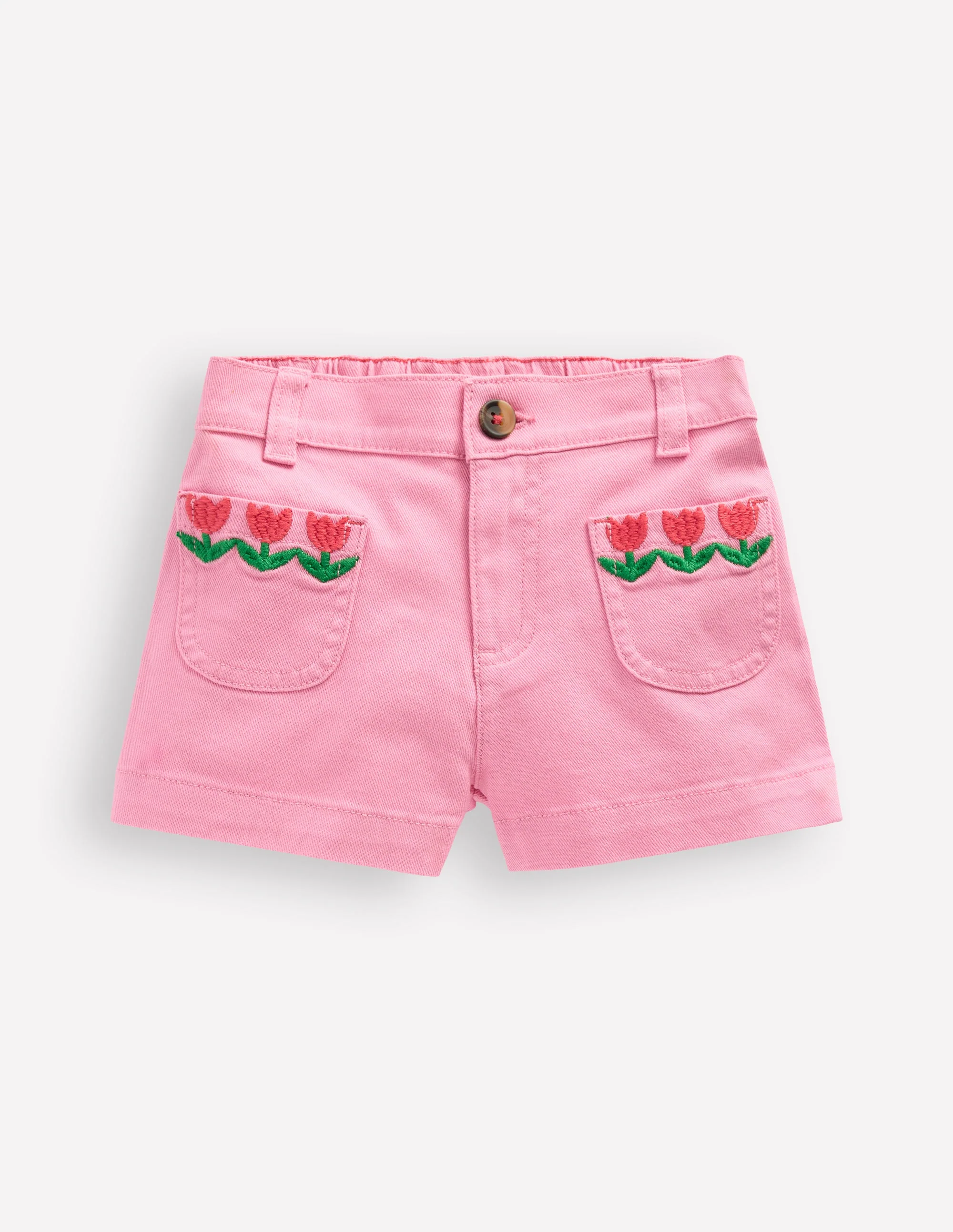 Shorts mit aufgesetzten Taschen-Rosa Denim Stickerei