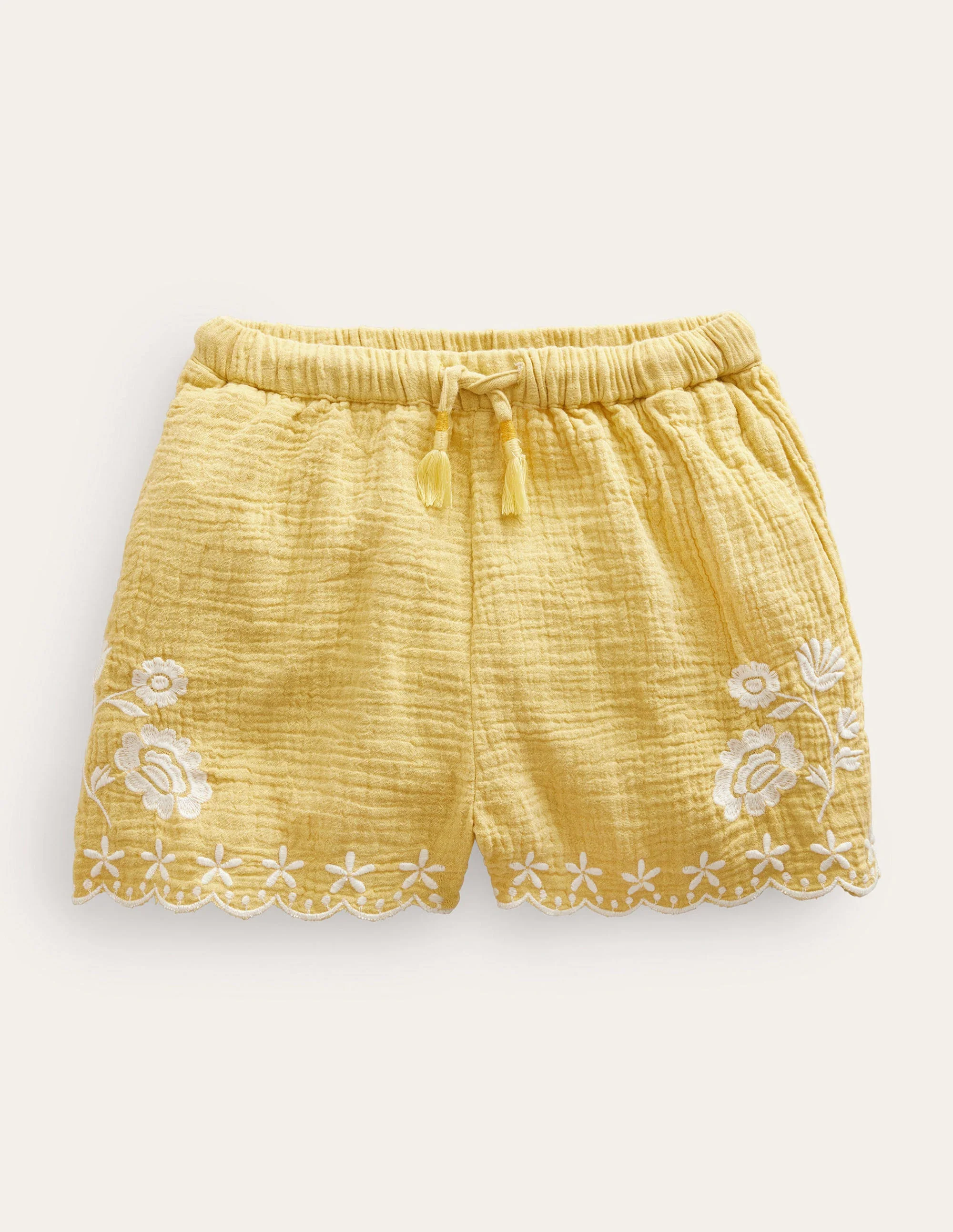 Shorts mit besticktem Saum-Butterblumengelb