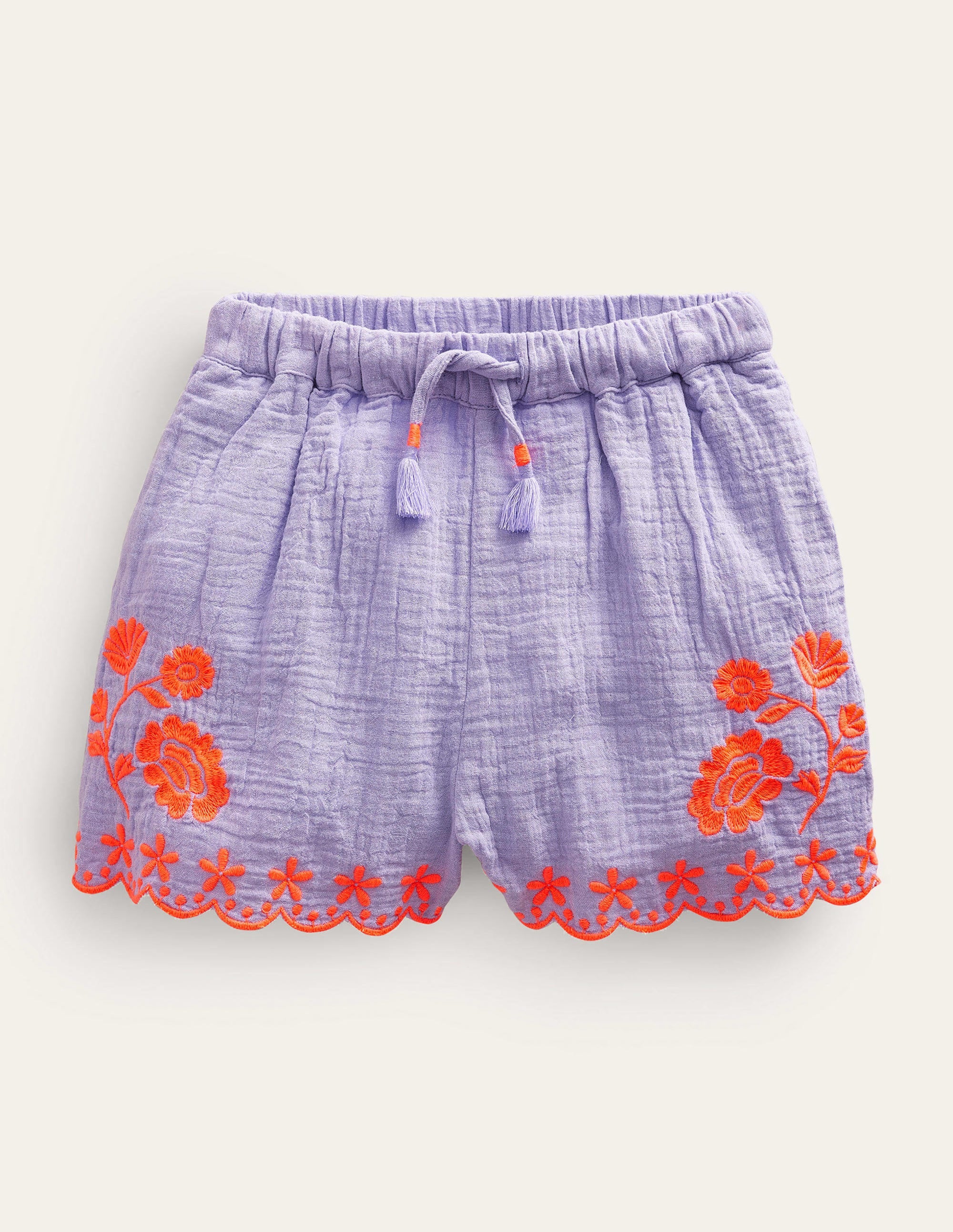 Shorts mit besticktem Saum-Lavendel