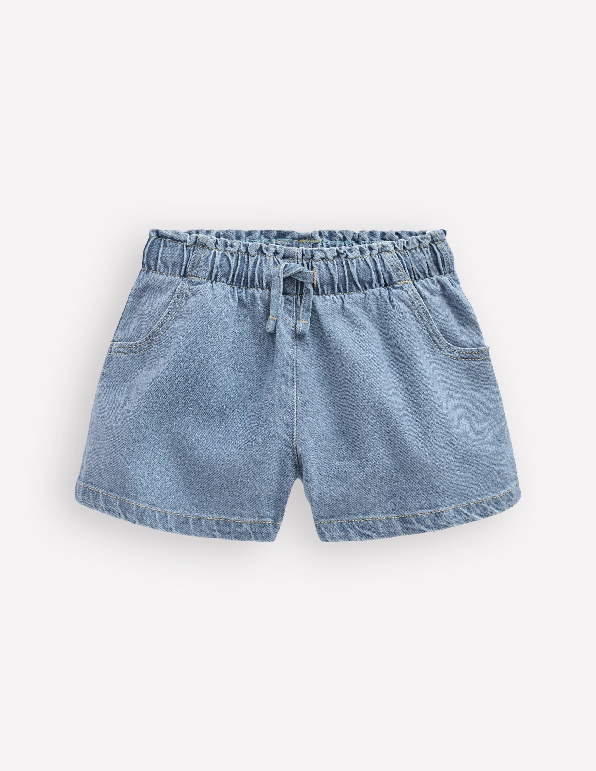 Shorts mit gerüschter Taille-Helle Waschung Denim