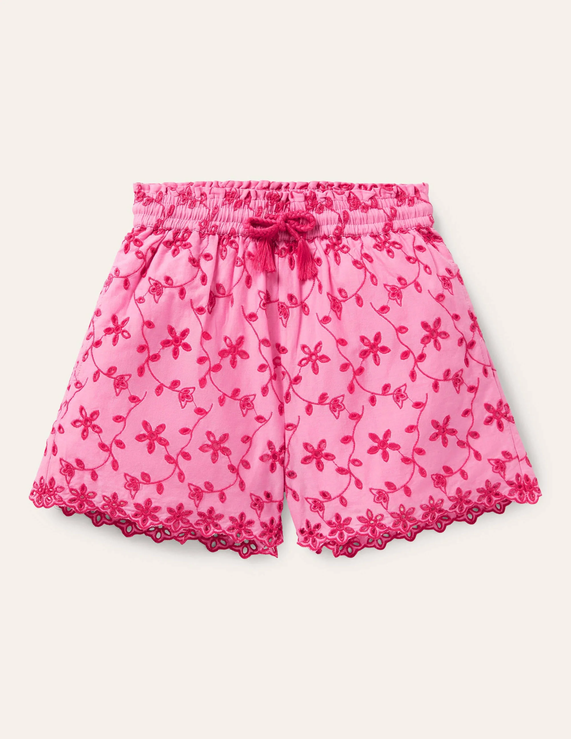 Shorts mit Lochstickerei-Helles Blütenrosa
