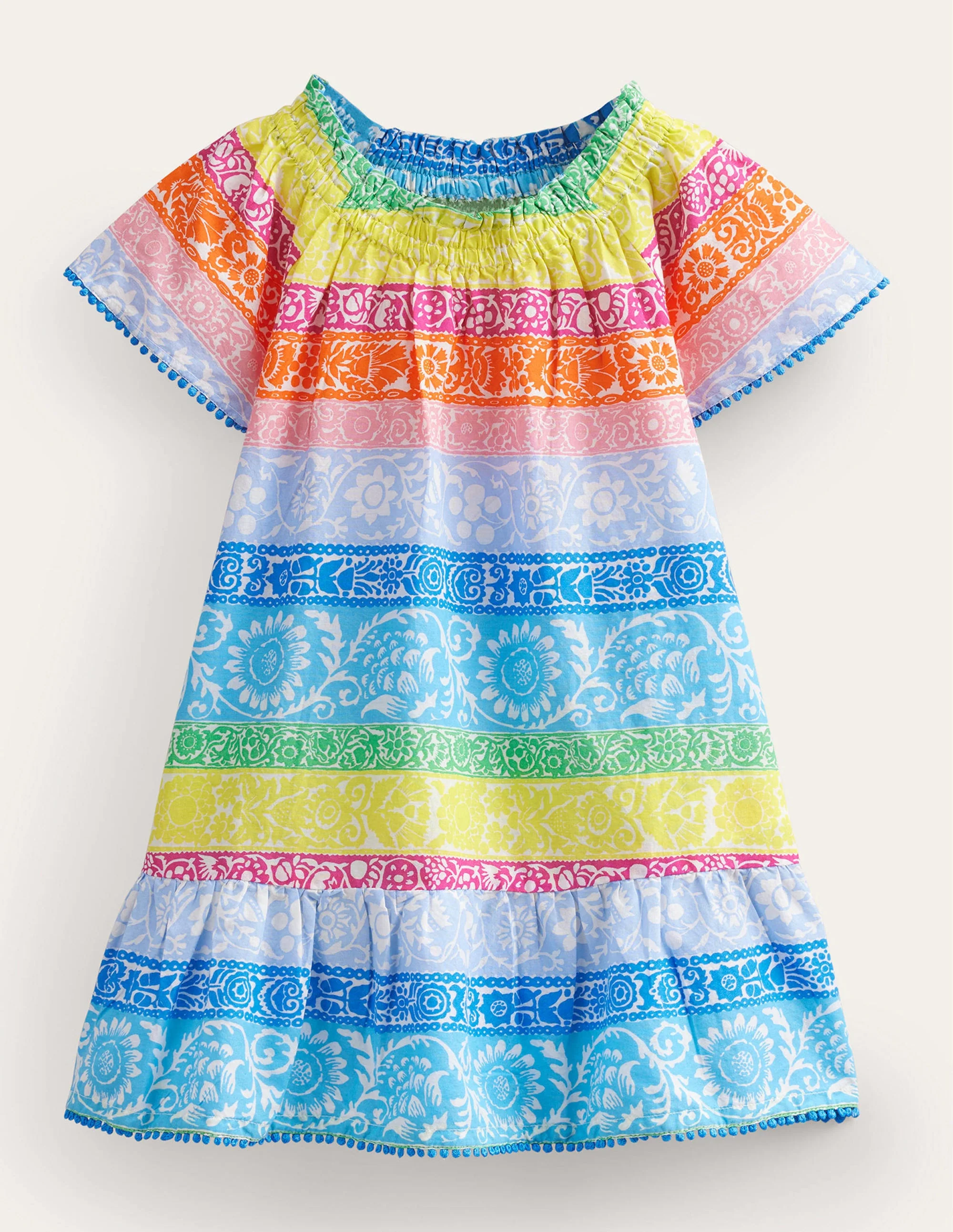 Smok-Kaftan-Naturweiß/Bunt, Tapetenstreifen