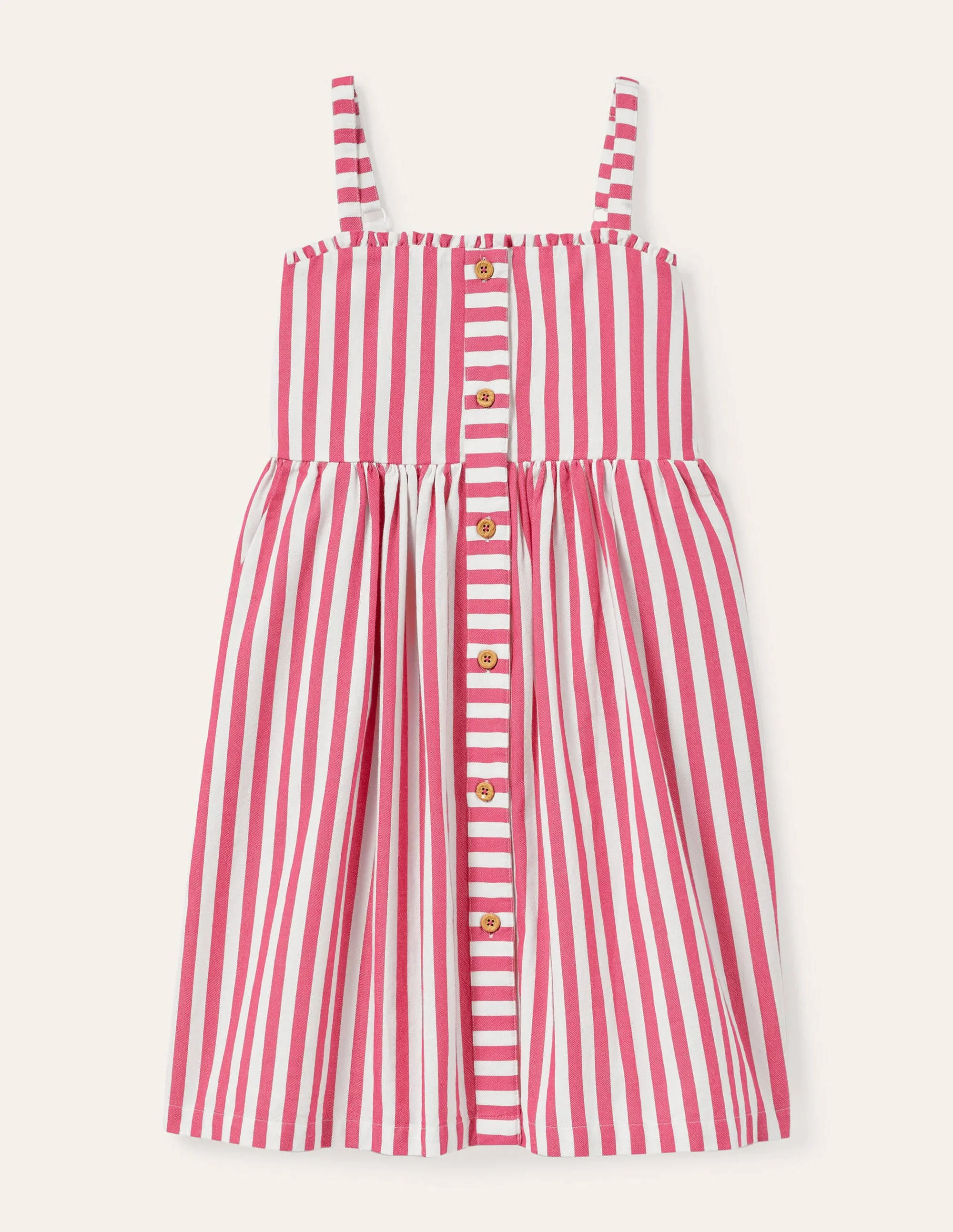 Sommerkleid mit durchgängiger Knopfleiste-Pink/Naturweiß