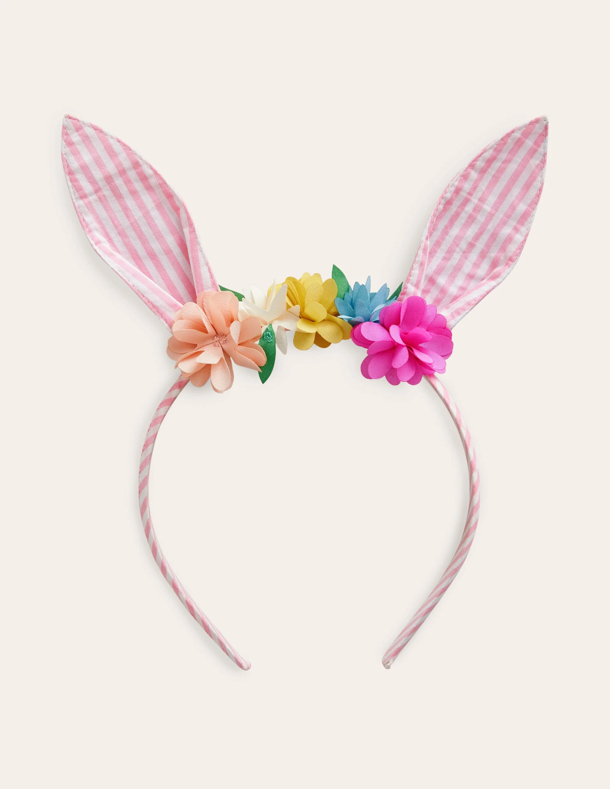 Stirnband mit Häschenohren-Rosa Drell Gestreift