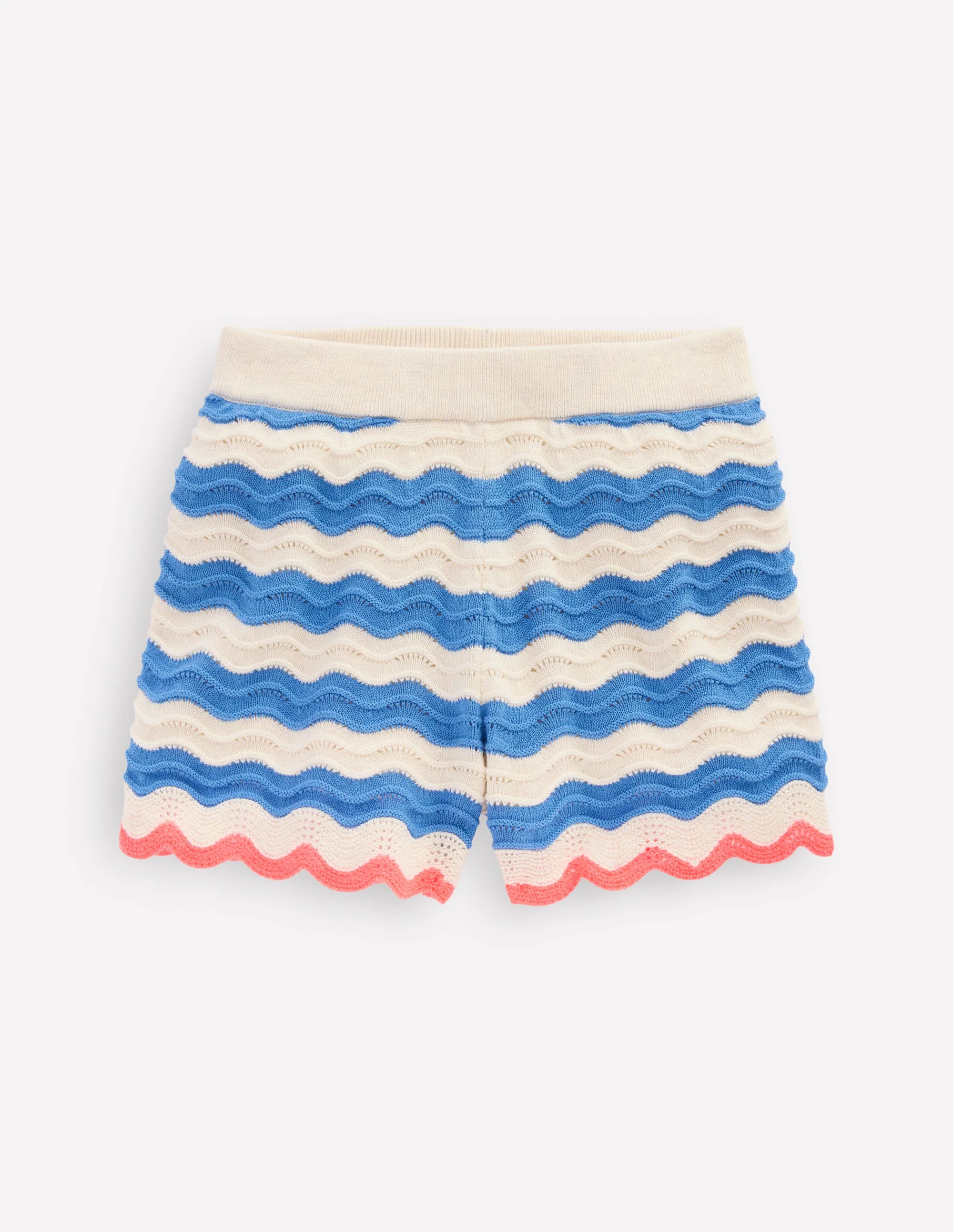 Strick-Shorts-Blau/Naturweiß Streifen