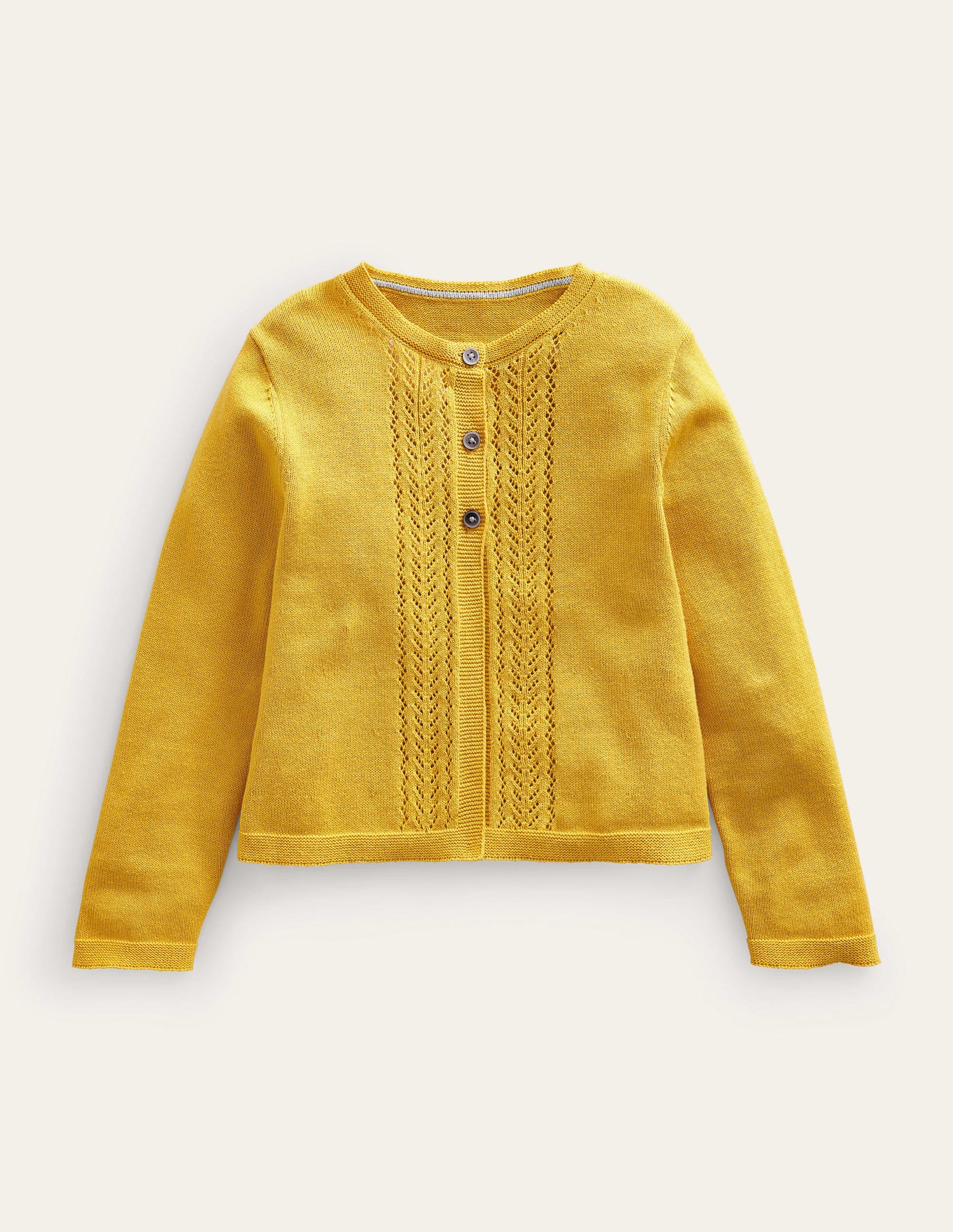 Strickjacke aus Baumwolle mit Pointelle-Design-Scharfer Senf Gelb