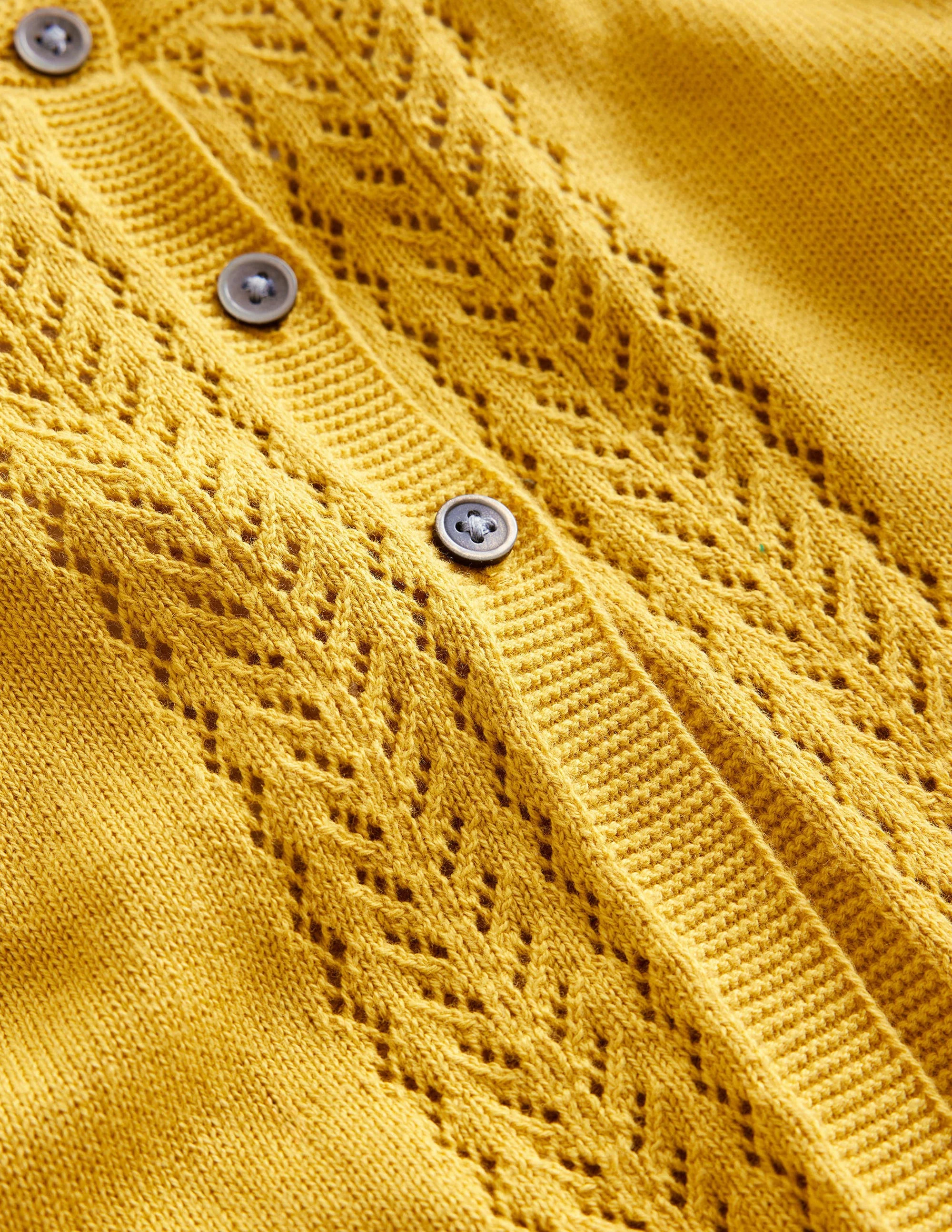 Strickjacke aus Baumwolle mit Pointelle-Design-Scharfer Senf Gelb - Image 3