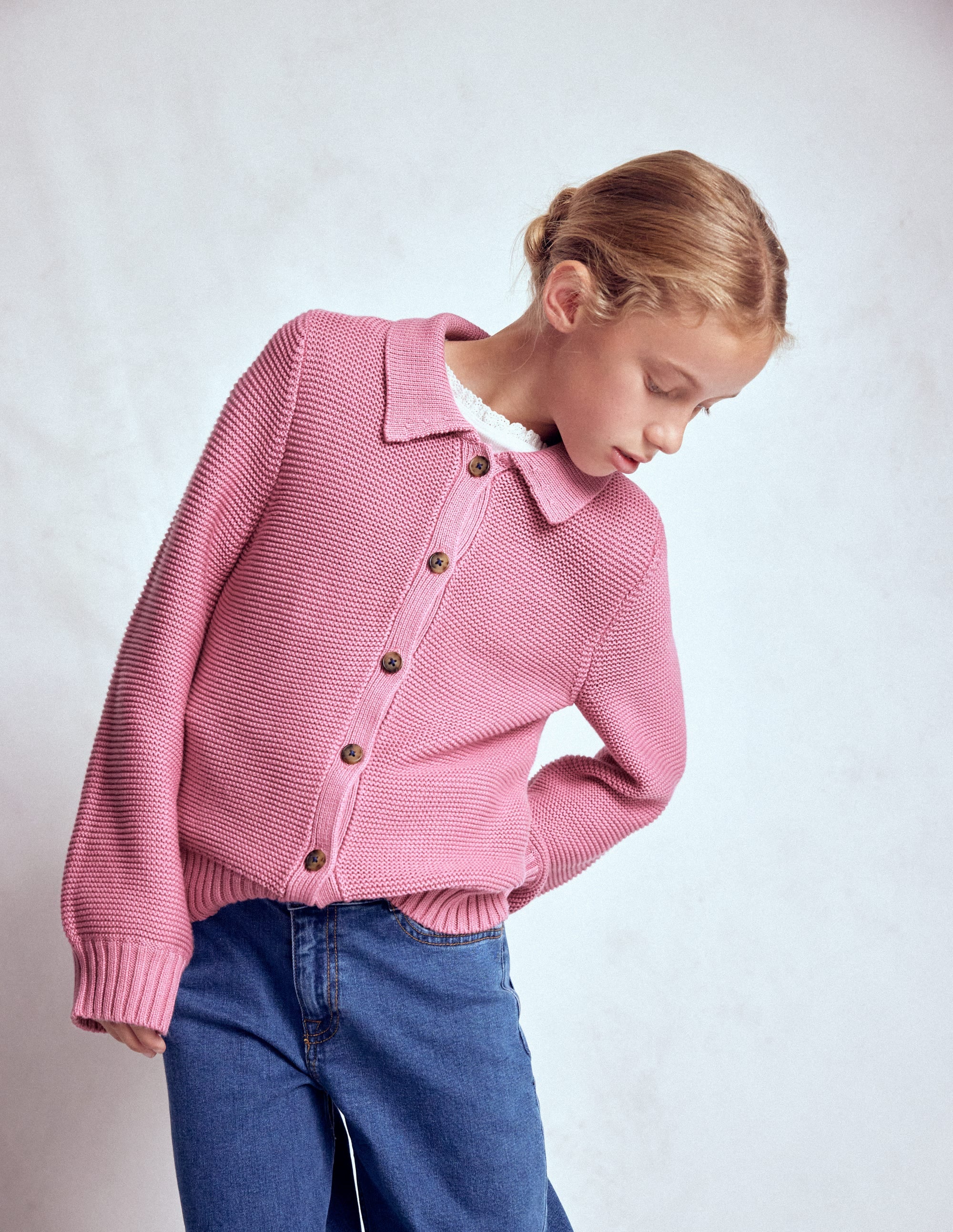 Strickjacke mit Kragen-Rosa Schleier - Image 3