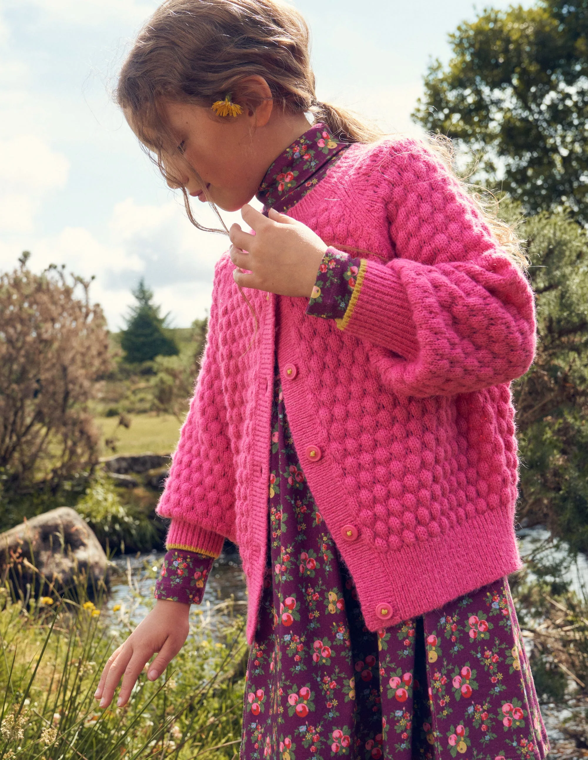 Strickjacke mit Pomponmaschen-Mittelpink - Image 4