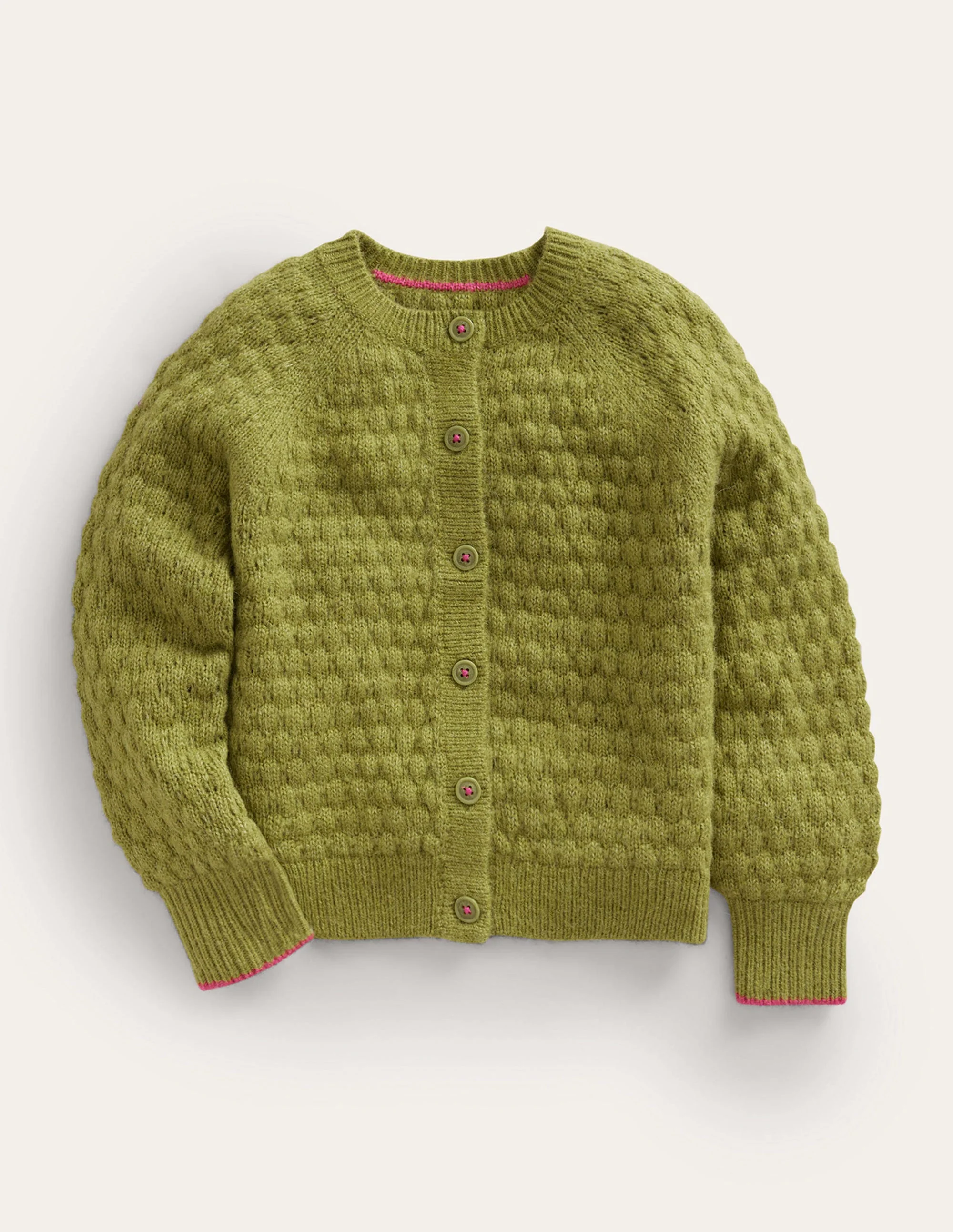 Strickjacke mit Pomponmaschen-Sternfrucht Grün
