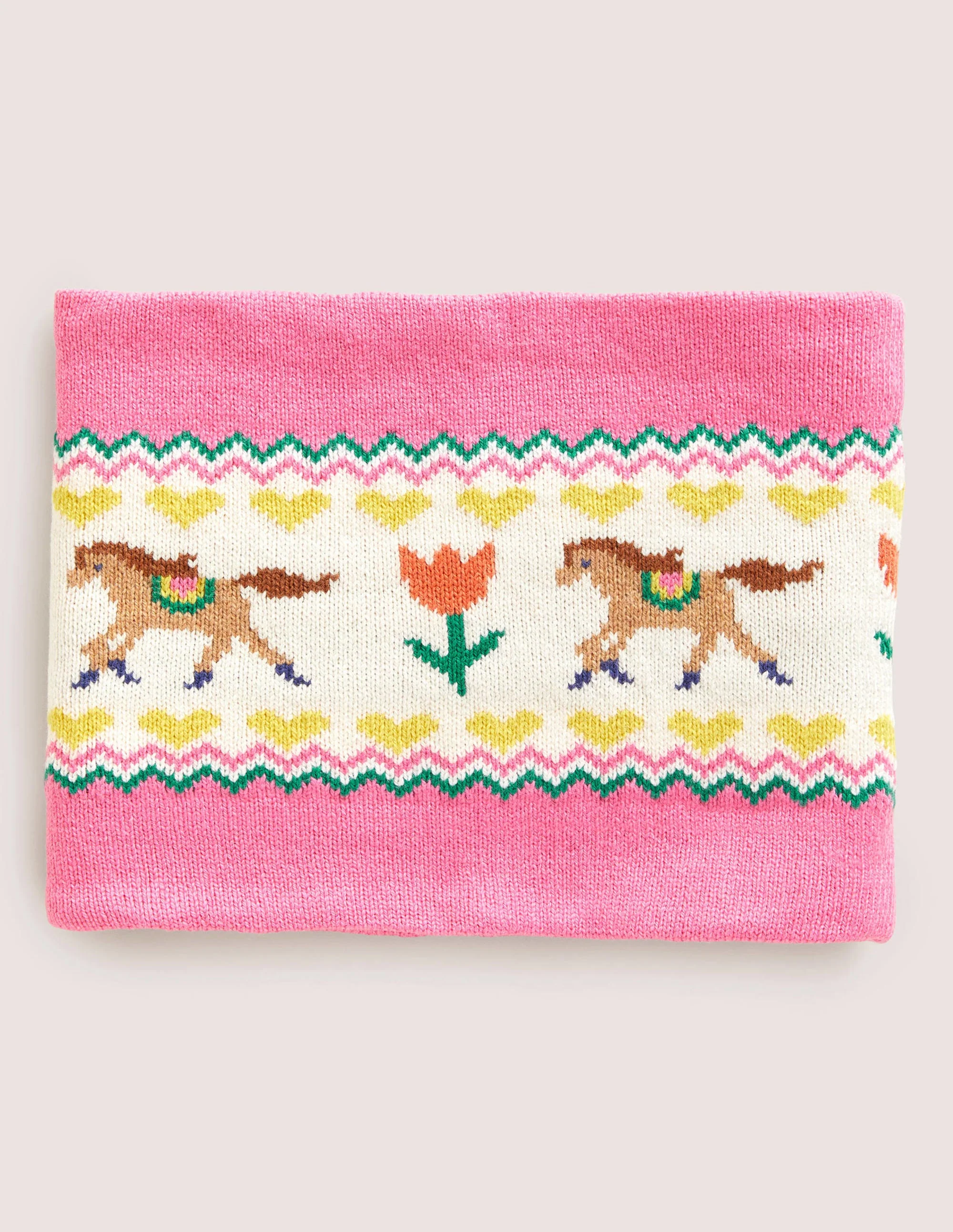 Strickschlauchschal mit Fair-Isle-Muster-Rosa, Pferd