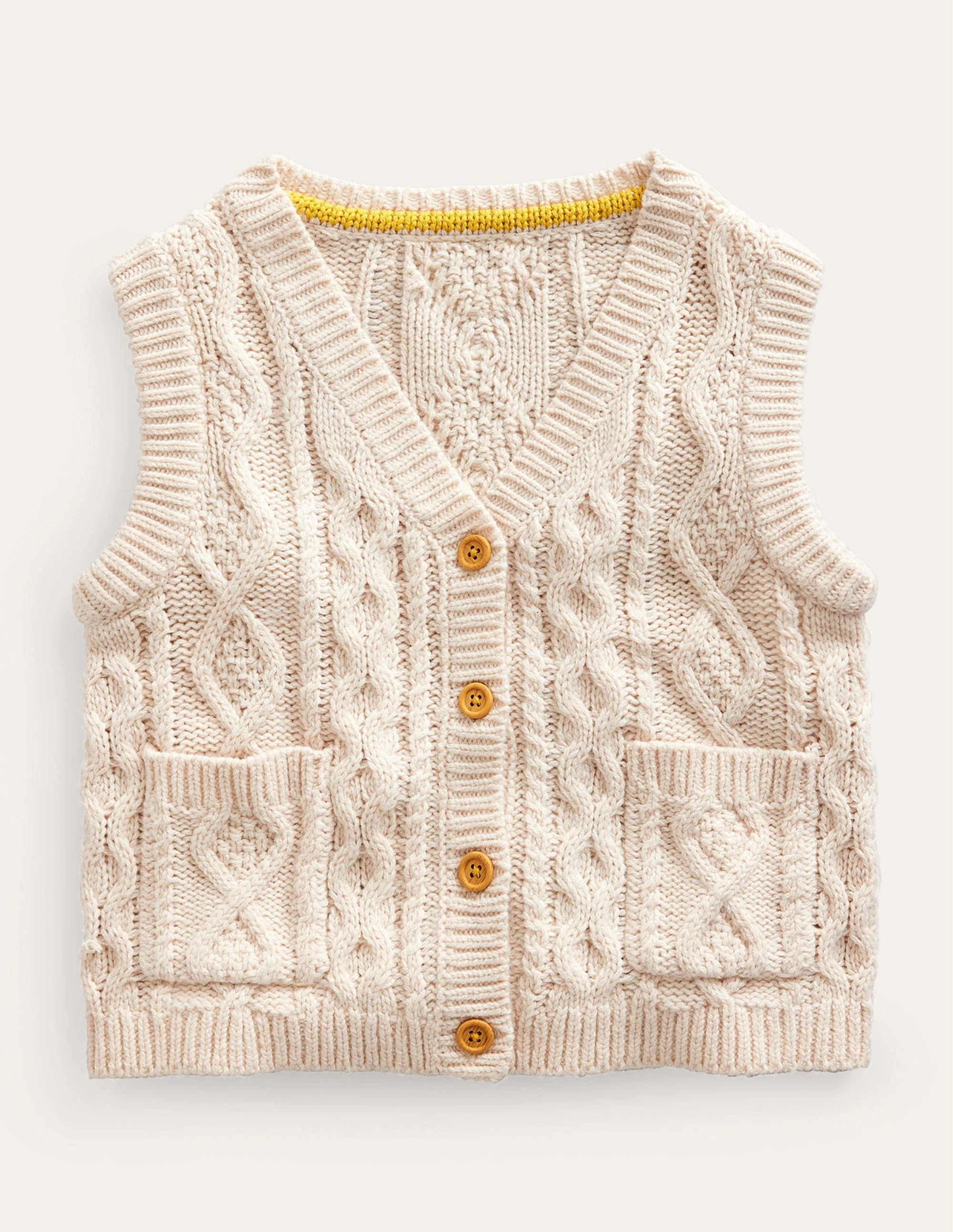 Strickweste mit Zopfmuster-Beige Meliert