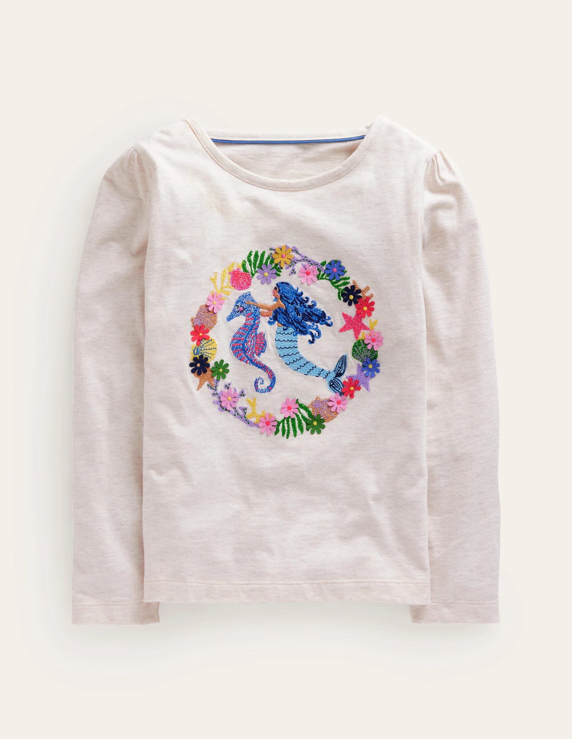 Superstitch-Oberteil mit Puffärmeln-Haferbeige Meliert Meerjungfrau