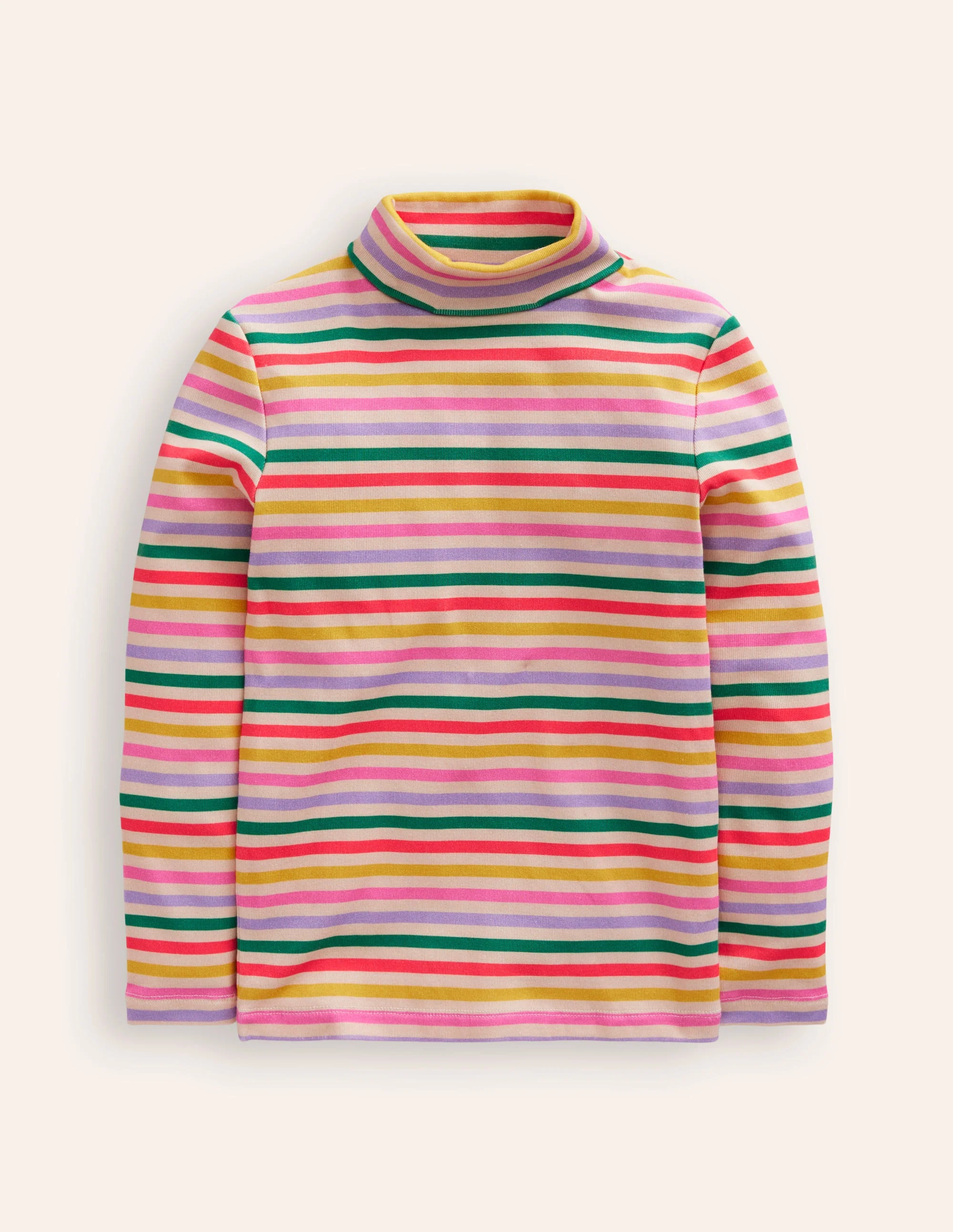 Superweiches Oberteil mit Rollkragen-Ackerbohnengrün/Pink, Gestreift