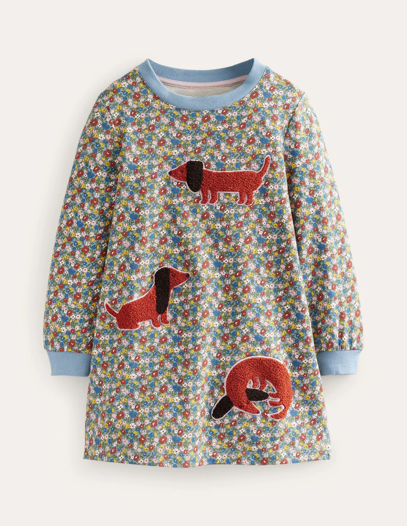 Sweatkleid mit Applikation-Kiesblau Blume Hund