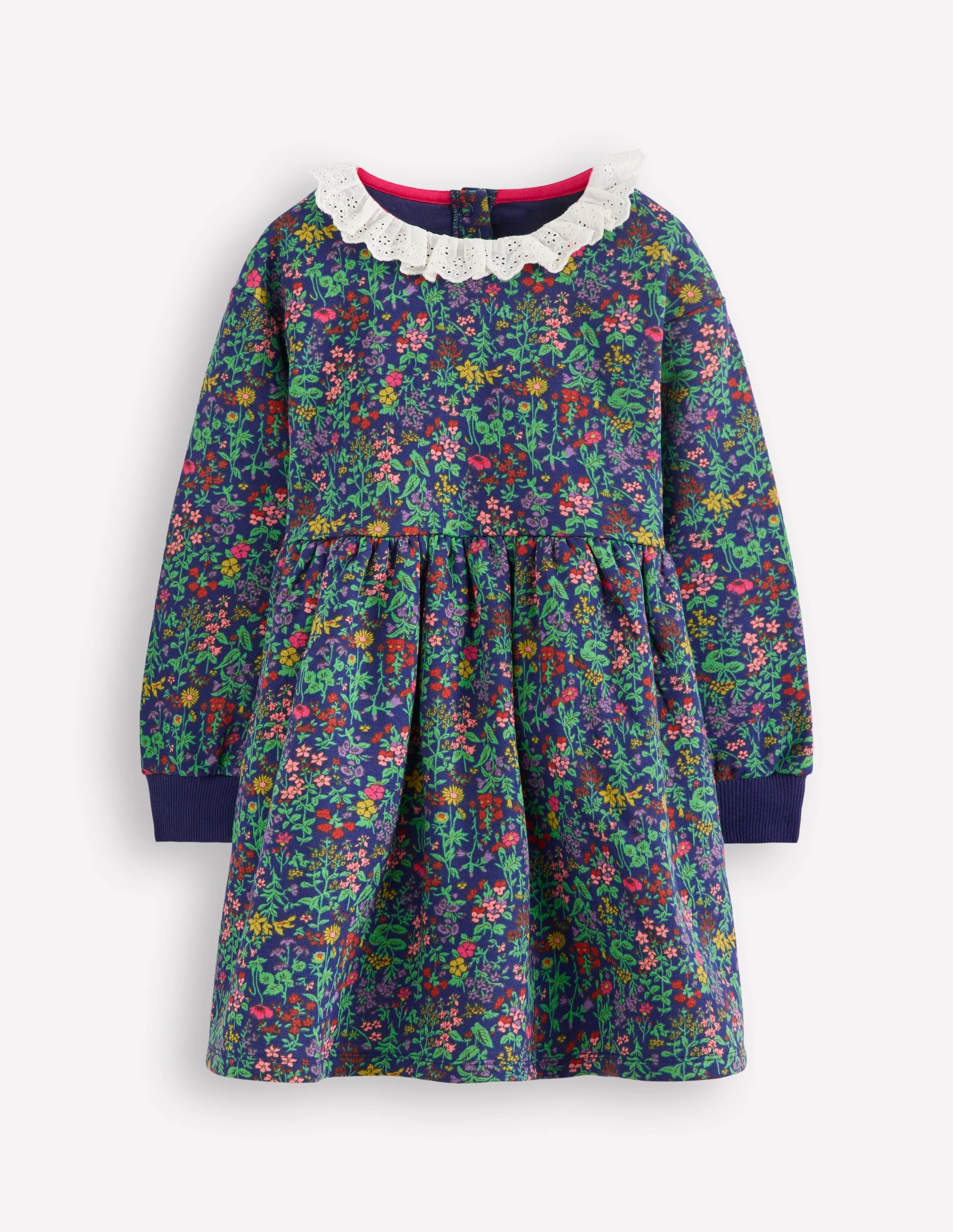 Sweatkleid mit Lochstickerei-Schuluniform-Marineblau Blumenwiese