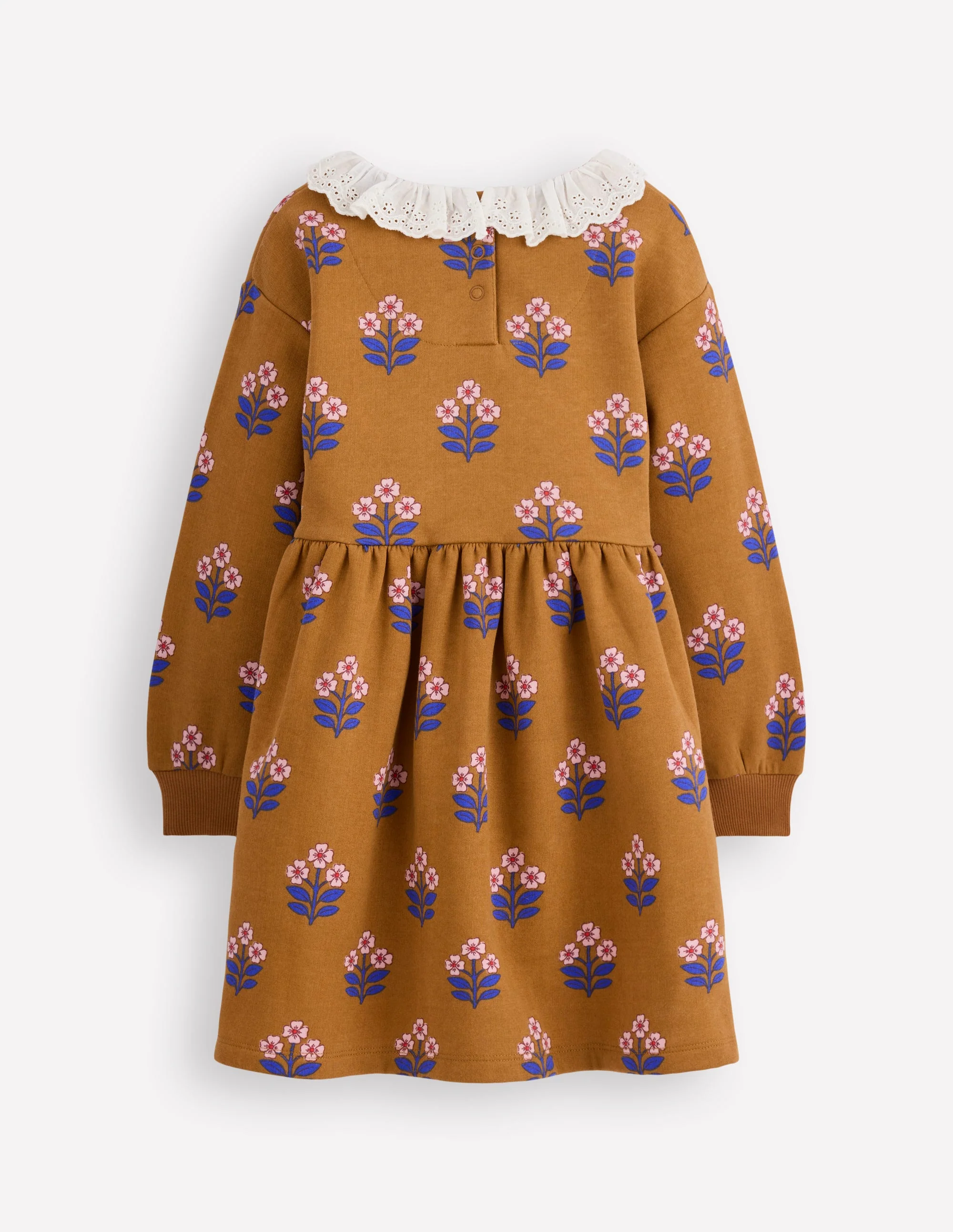 Sweatkleid mit Lochstickerei-Toffeebraun Blumenstempel - Image 2