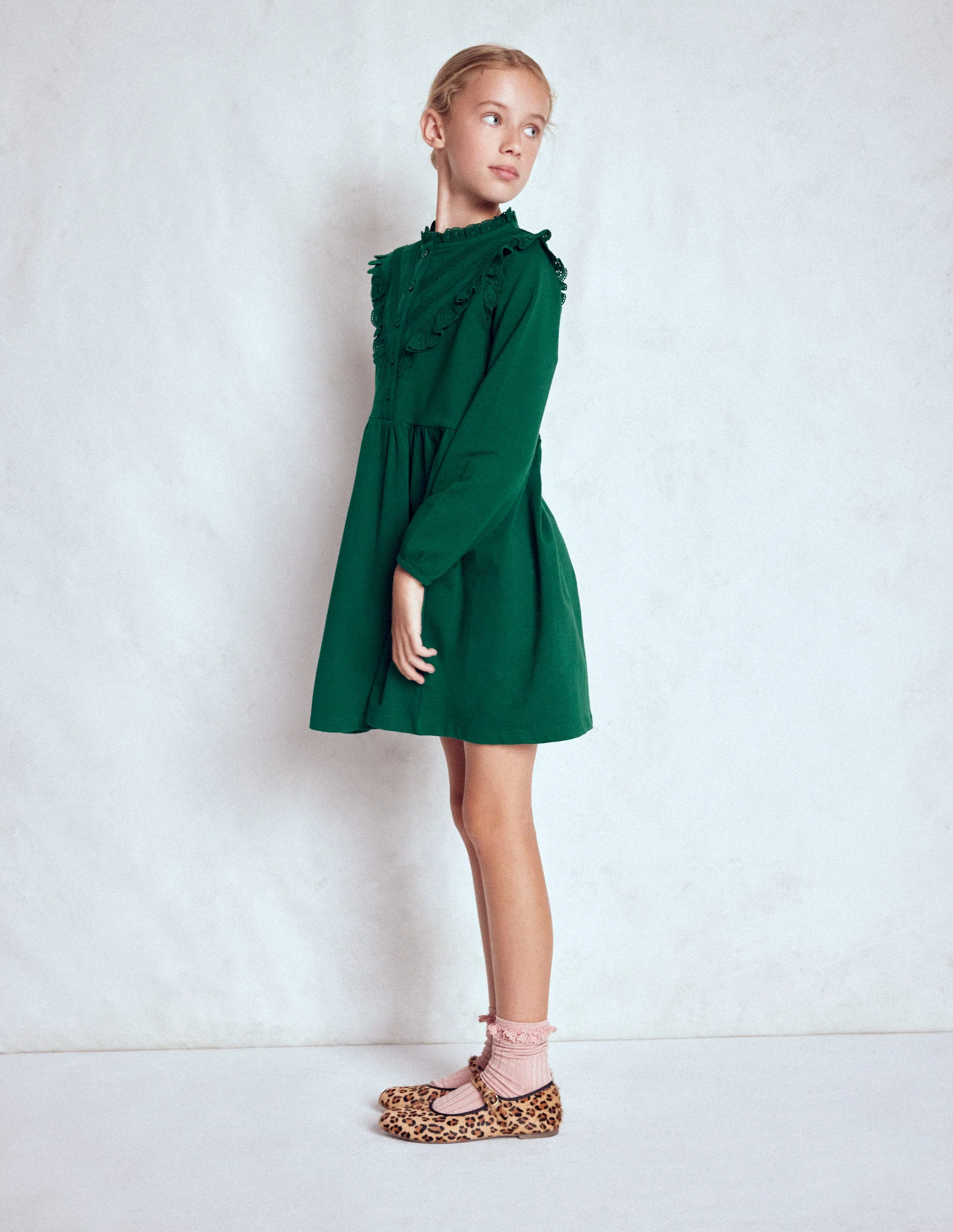 Sweatkleid mit Spitzenbesatz-Dunkles Smaragdgrün - Image 3