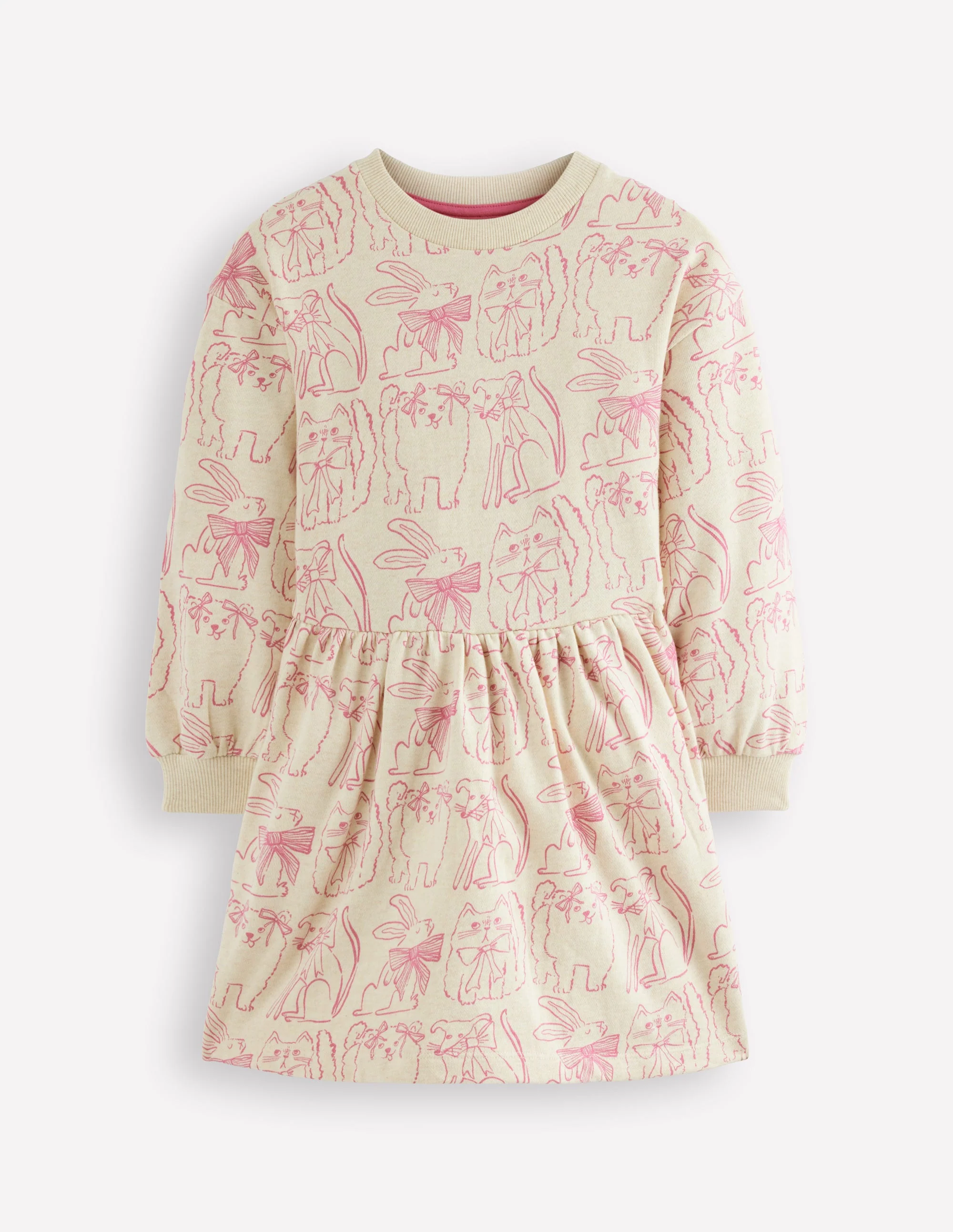 Sweatkleid mit überschnittener Schulter-Haferbeige Meliert Lieblingstiere