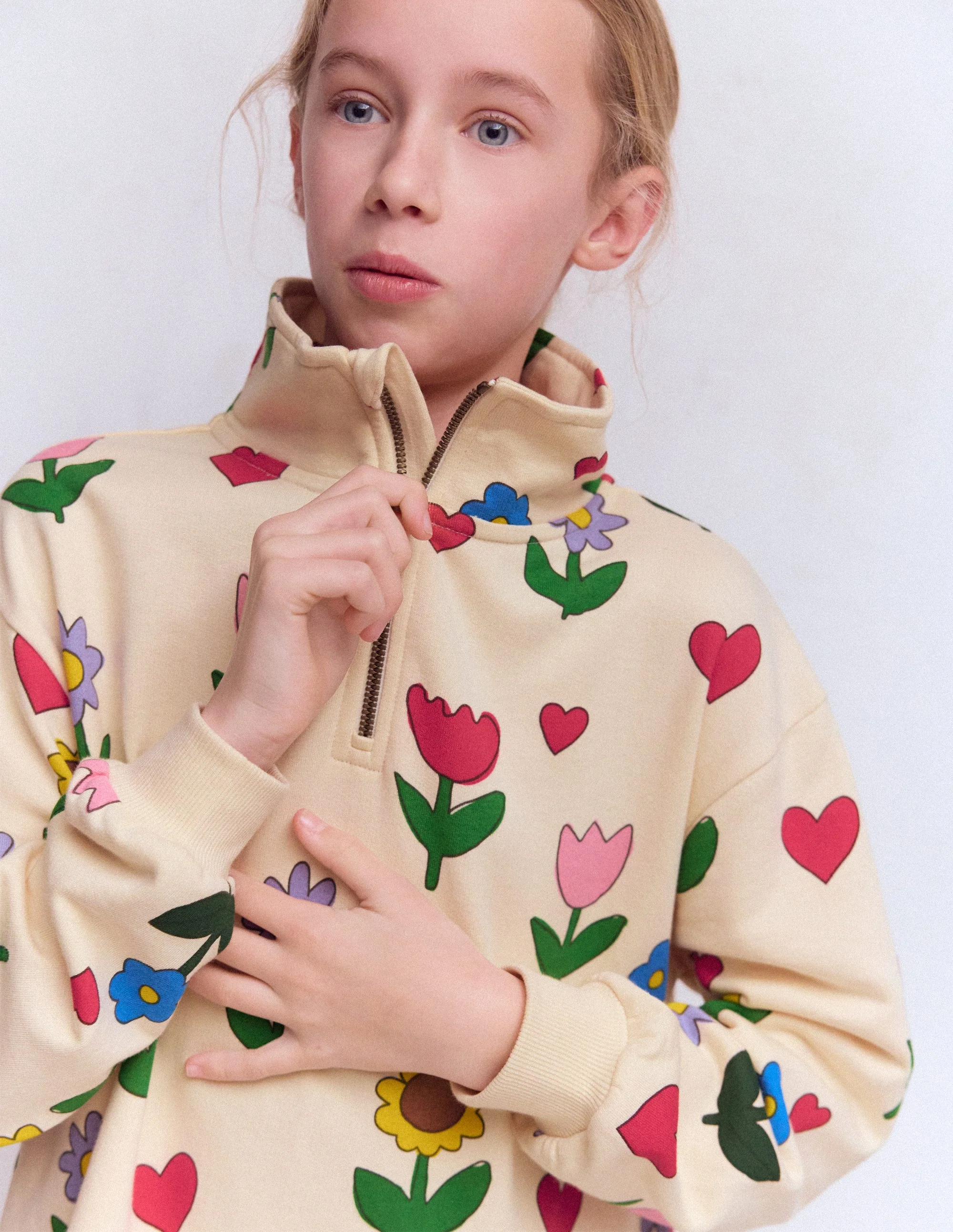 Sweatshirt-Kleid mit halbem Reißverschluss-Kaliko-Weiß Sonnenblumengarten - Image 2