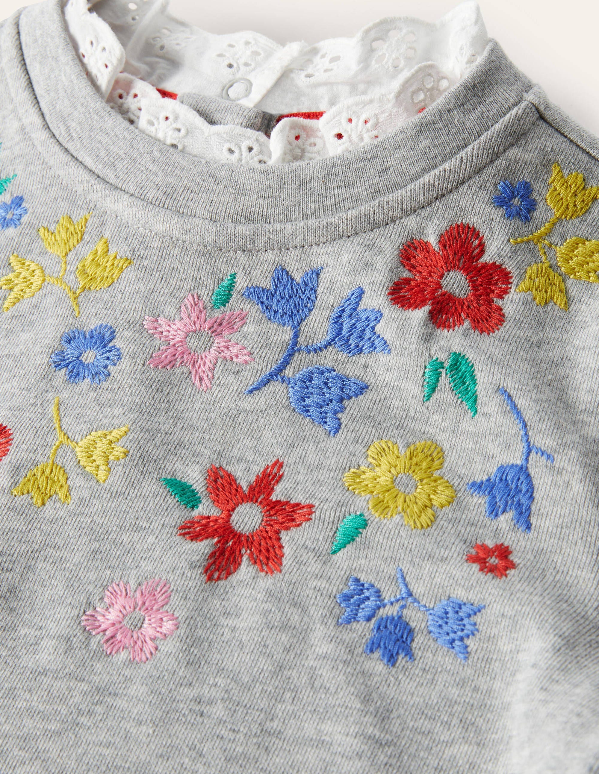 Sweatshirt mit Stickerei-Grau Meliert, Blumenmuster - Image 3